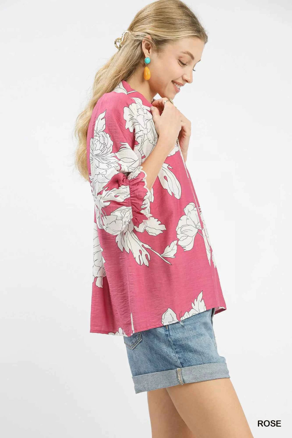 Umgee Peony Illustration Print Flounce Sleeve Blouse 99e74792-9ca6-48e2-90bb-b9fc4a6ffd7a-Max-Origin