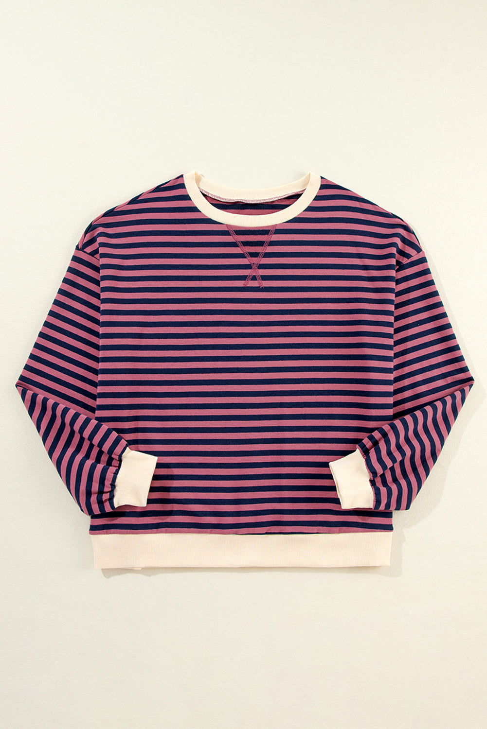 Black Stripe Contrast Edge Cross Seam Oversized Sweatshirt Red Stripe 99ebfbaf9b62db51