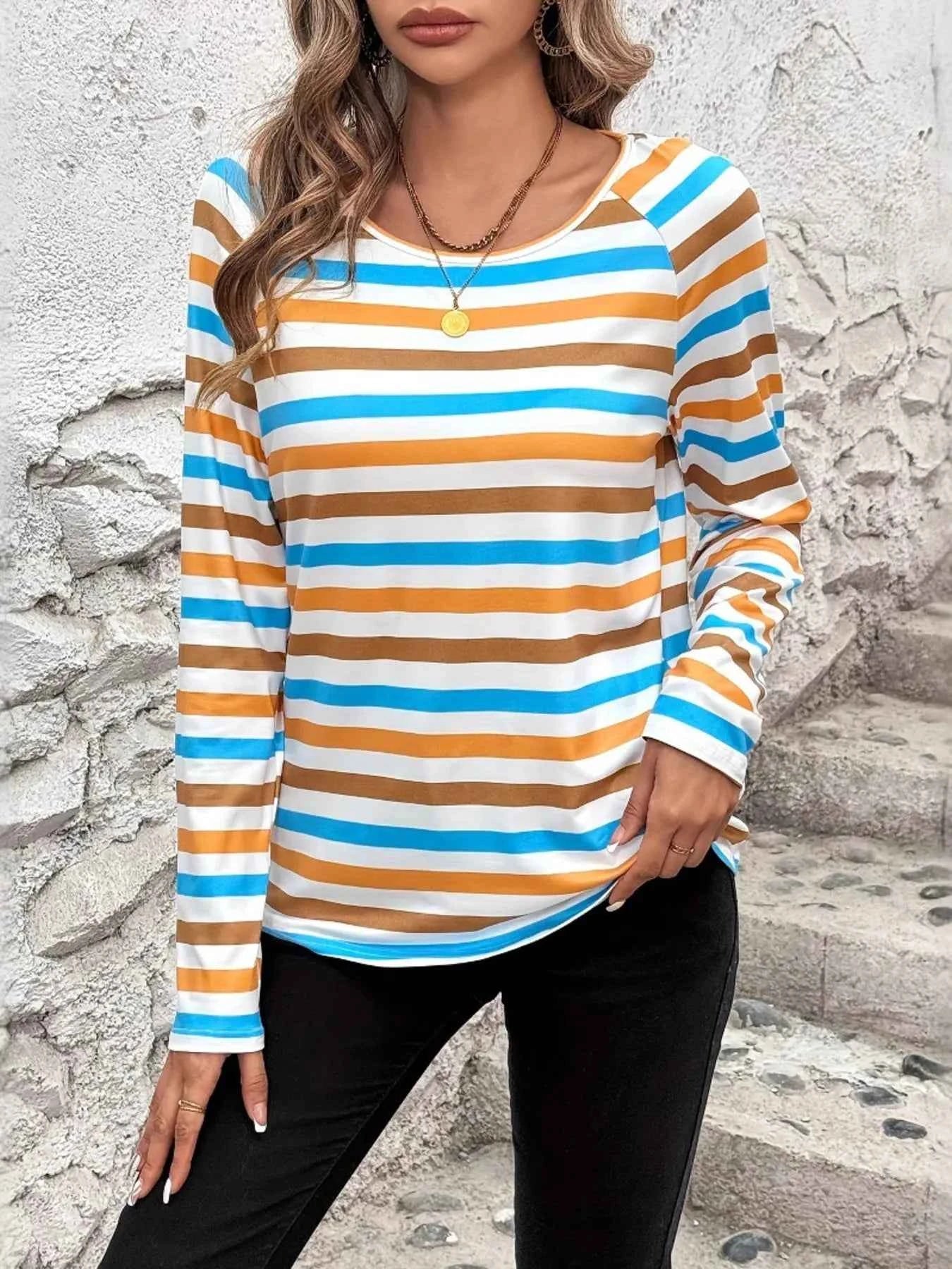 Full Size Striped Long Sleeve Casual Top Plus Size 99ecbf2562b442018eb9a38db2db6733-Max-Origin