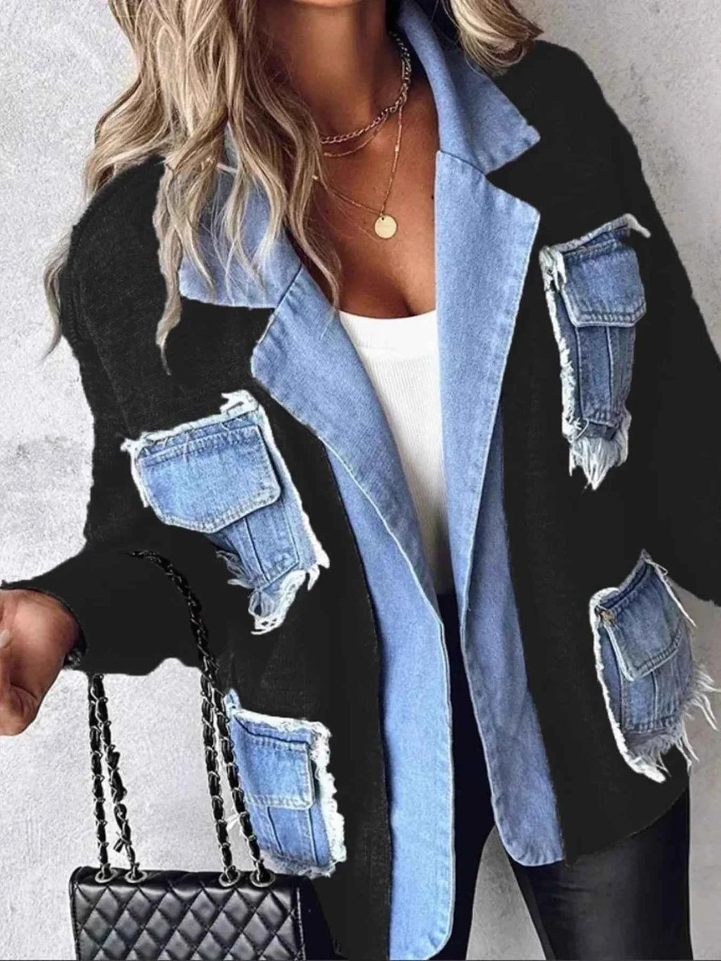 Raw Hem Denim Pocket Patchwork Cardigan 99f82f0a8dca43a69a1c6a5836df04ce-Max-Origin