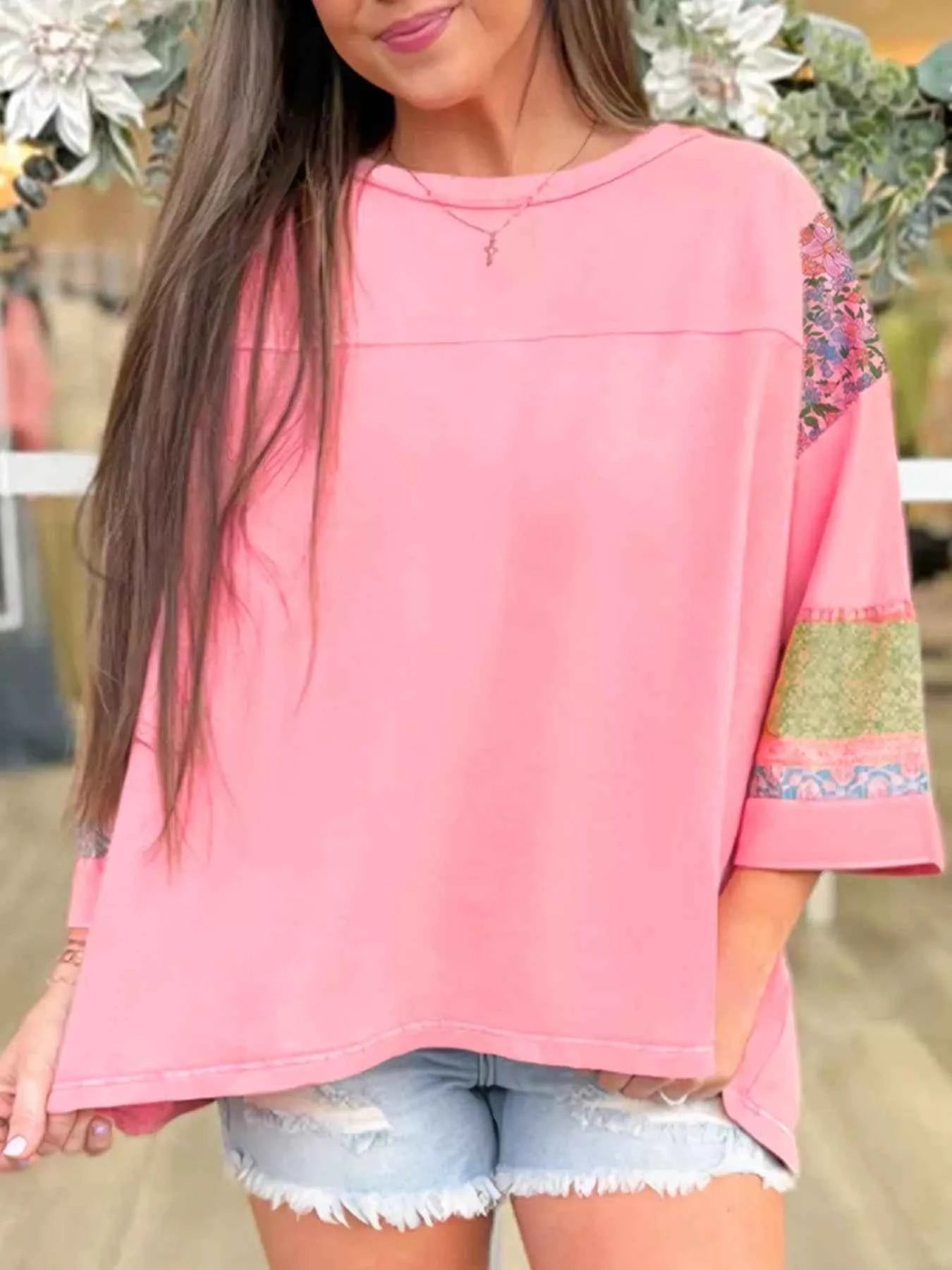 Floral Color Block Patchwork Long Sleeve Top 9a21560f-127f-40f6-95e2-5ebf16195197-Max-Origin