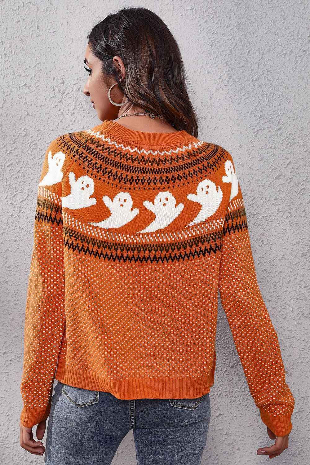 Ghost Pattern Round Neck Long Sleeve Sweater 9a27db21f46e4fba9d59f056d08580ad-Max