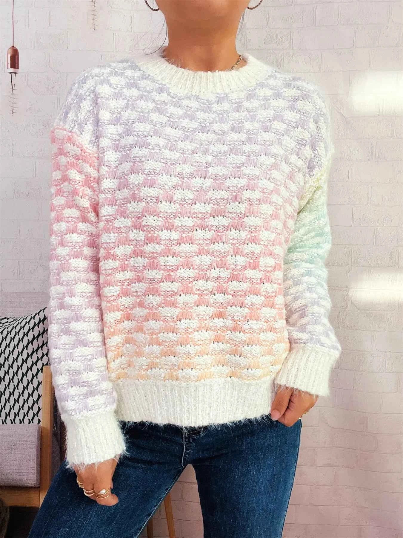 Rainbow Gradient Round Neck Sweater 9a2da49f02104e5da7c2d2bb643c502e-Max-Origin