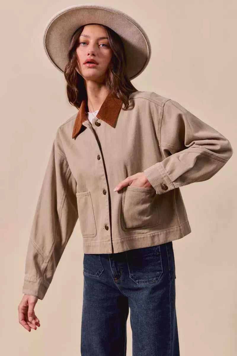 SO ME Cotton Twill Cropped Barn Jacket wtih Collar 9a51f02c7d764f709d901b71a844a39b-Max-Origin