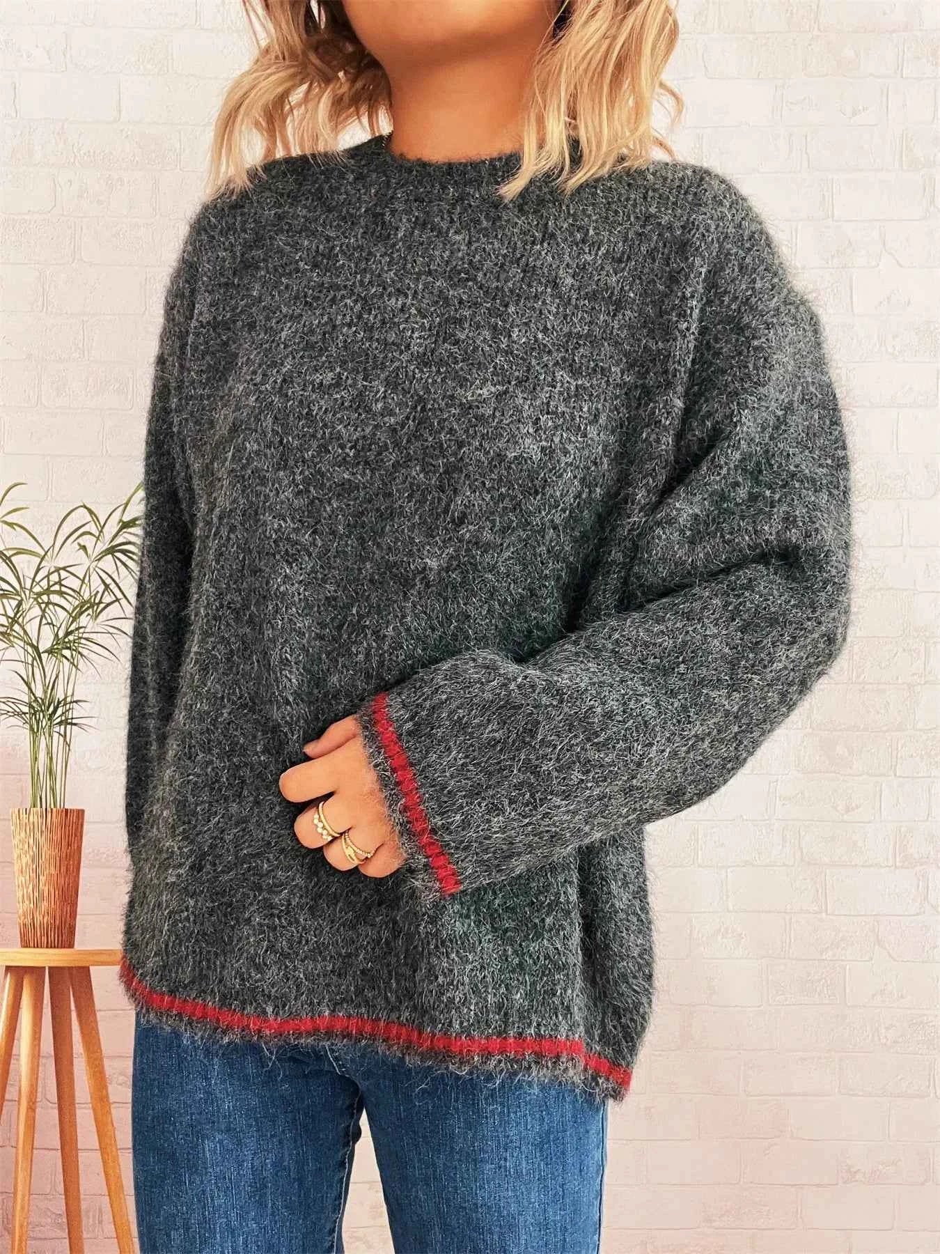 Contrast Trim Round Neck Cozy Sweater 9a523a28-6072-49b1-b290-8e91c93ea8fd-Max-Origin