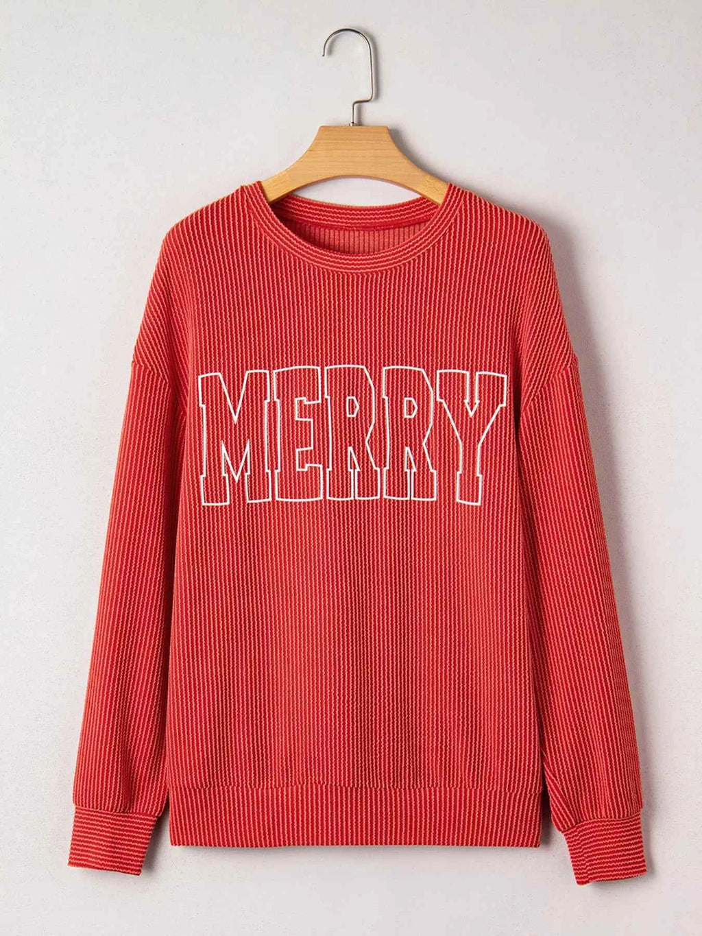 Merry Twisted Rib Christmas Loose Long Sleeve Top 9a676d4bd923461c9c1d8dcac39269a0-Max-Origin