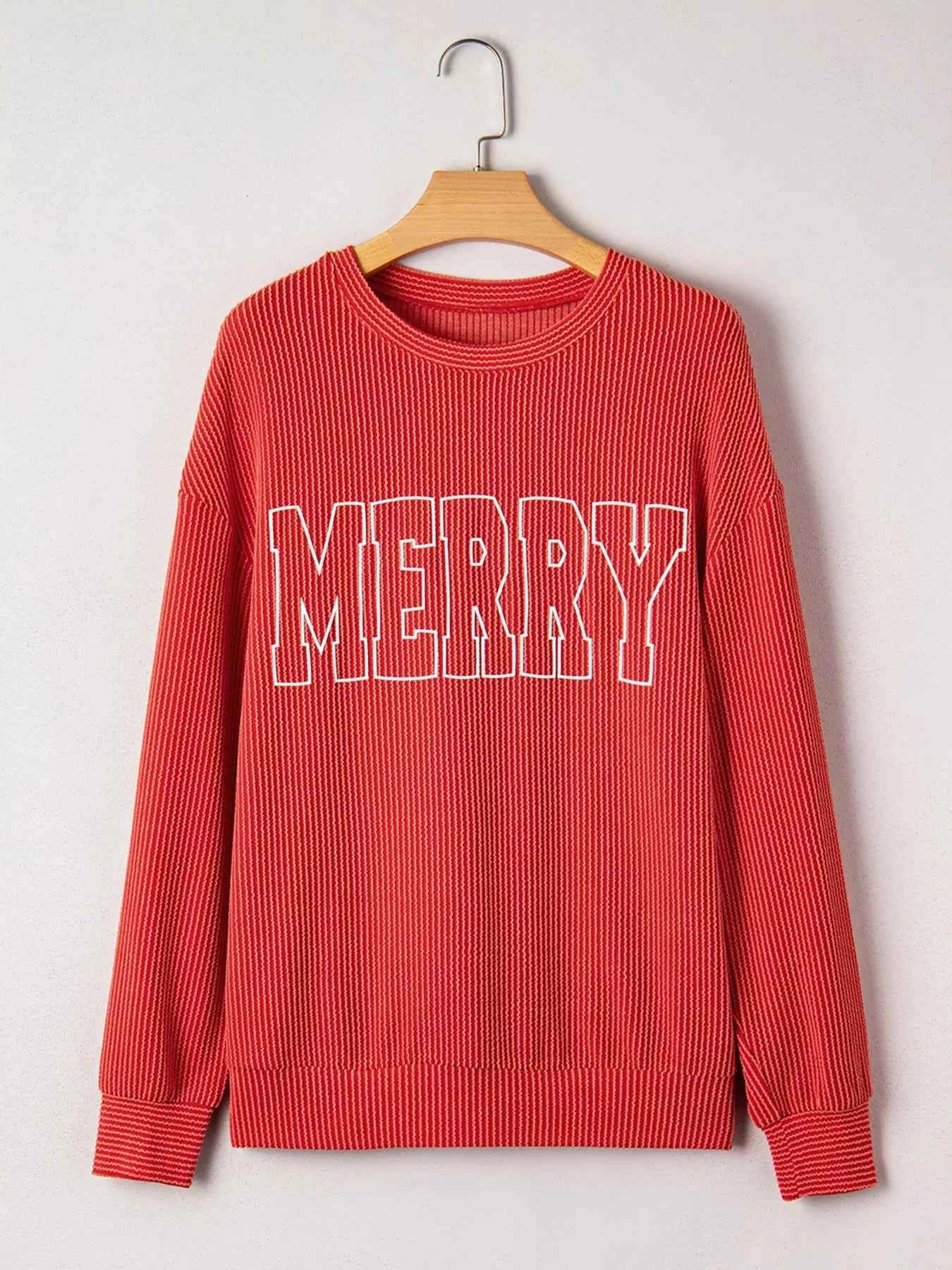 Merry Twisted Rib Christmas Loose Long Sleeve Top 9a676d4bd923461c9c1d8dcac39269a0-Max-Origin