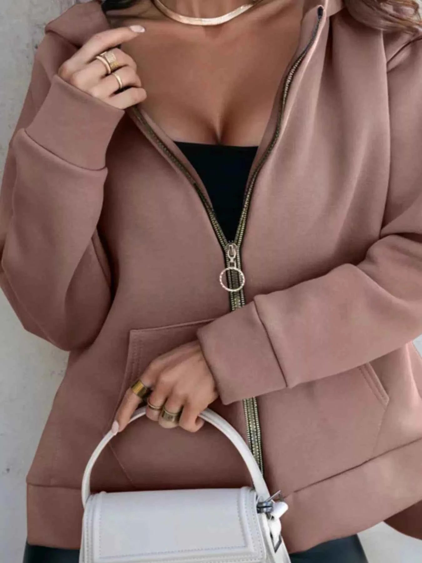 Side Slit Zip Up Hoodie Brown 9a8402fa-30f5-4cf0-bcc1-4cf3efe24ea0-Max-Origin