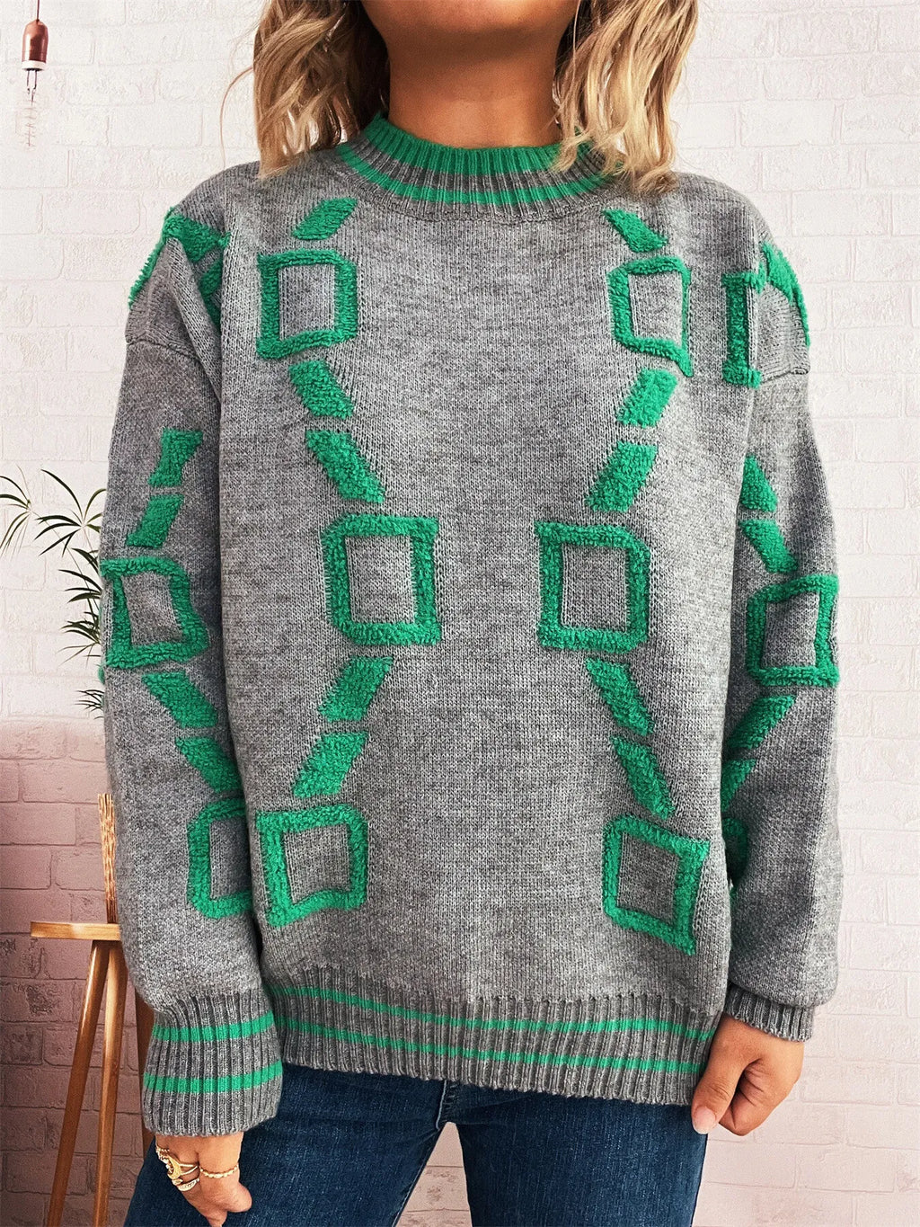 Contrast Round Neck Long Sleeve Sweater 9aa2031ea7c54b5bb7217a81f8eeccae-Max-Origin