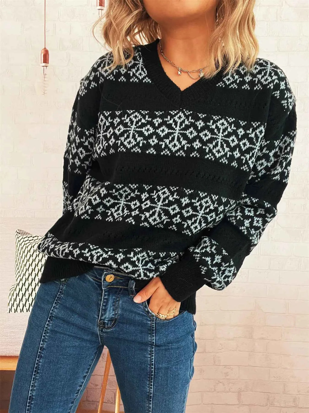 Contrast Ribbed hem Long Sleeve Sweater 9aafb020f74e4d5aa146130bb66190cb-Max-Origin