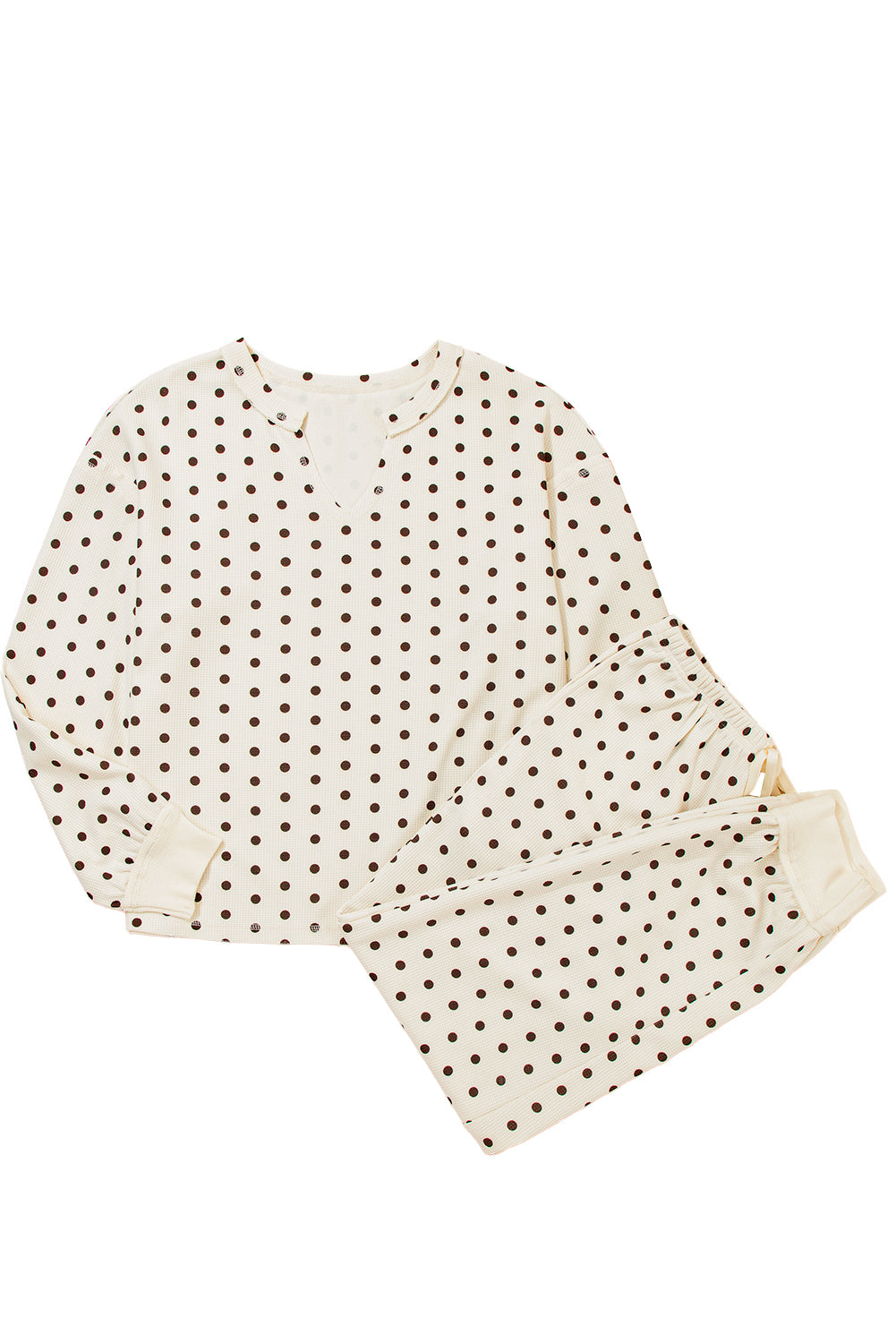 White Polka Dot Print Pullover Drawstring Jogger Pants Pajama Set 9ab919035dec5d77