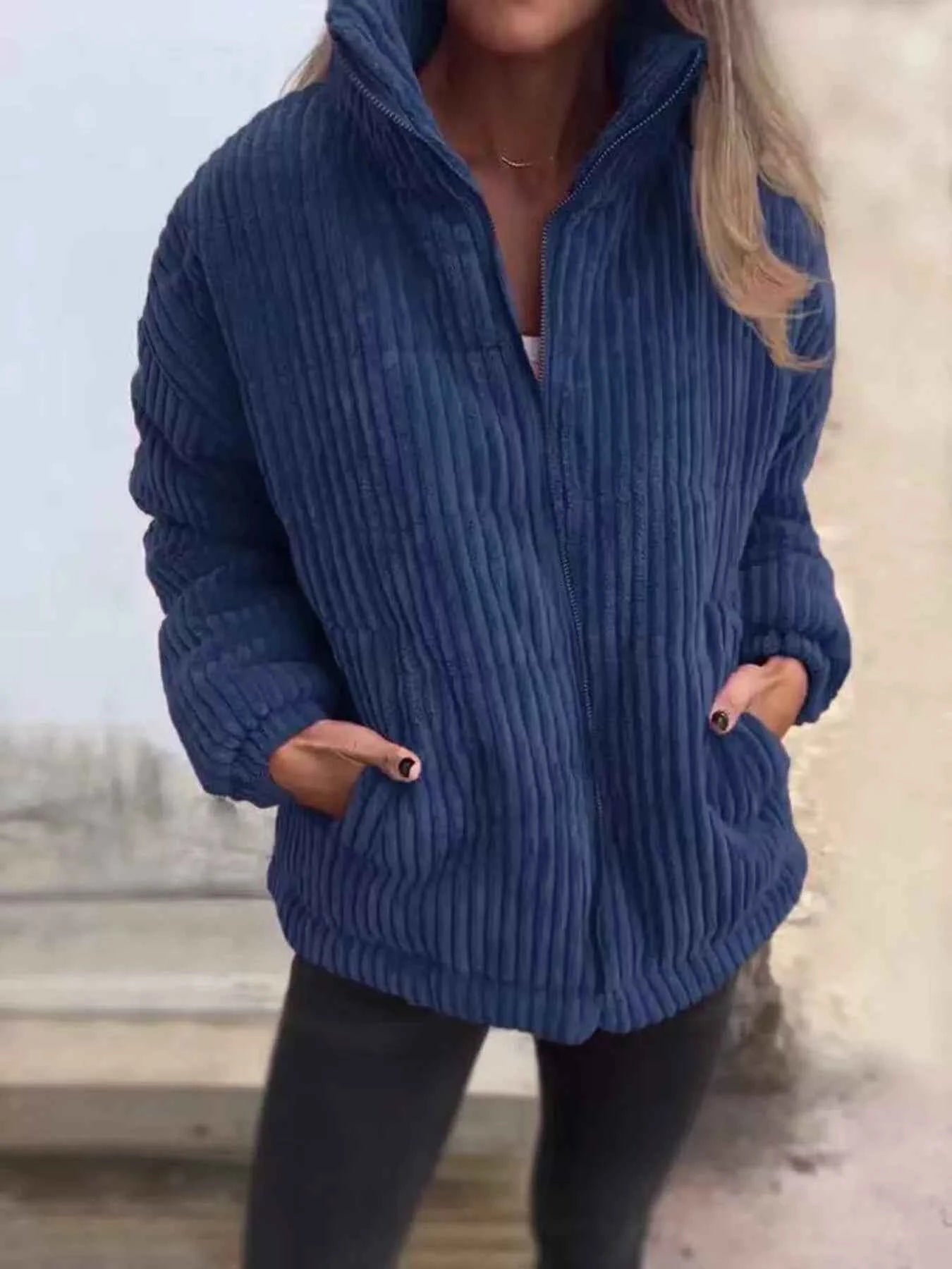 Full Size Zip Up Turtleneck Long Sleeve Winter Coat Plus Size Dark Blue 9ac013093a884016b14dbe55318f3e8d-Max-Origin