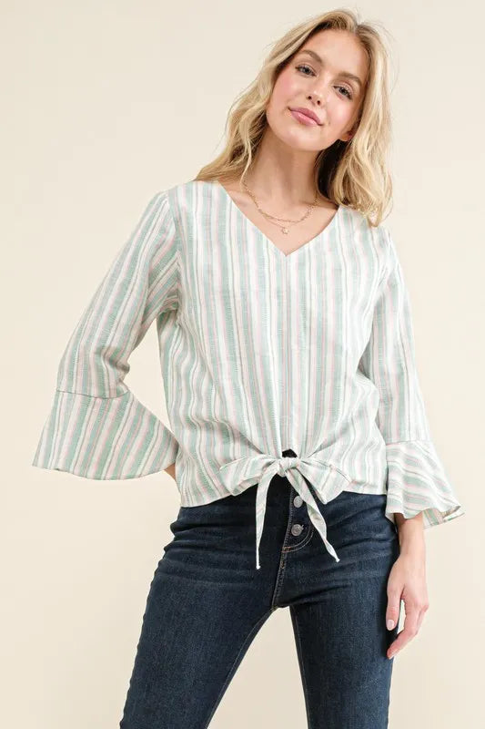 And The Why Stripe Tie Knot Front Bell Sleeve Top 9ac52df9f43f40fe934aba2ec19a0110-Max-Origin