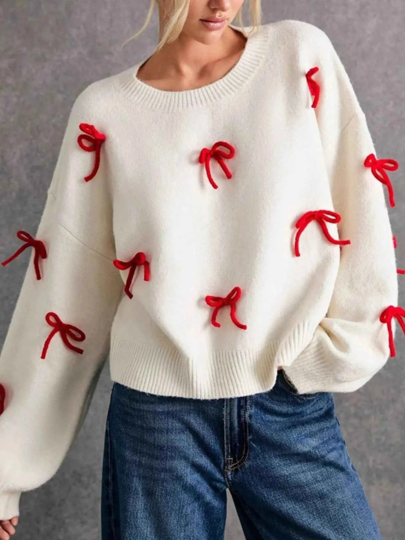 Bow Contrast Round Neck Long Sleeve Sweater 9ace74ef-abe5-4211-bab3-c4ab2c4e83a7-Max-Origin