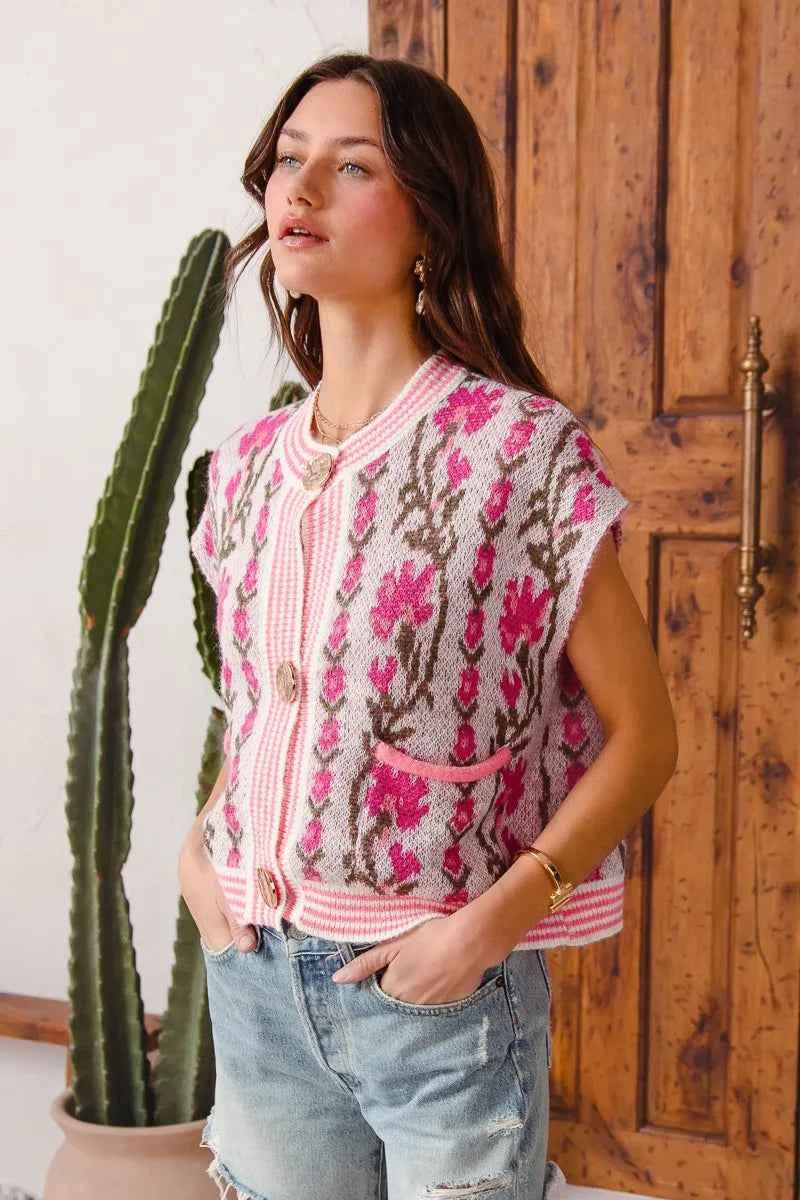 SO ME Button Front Floral and Stripe Knitted Sweater Vest 9ae0ef4caef94e05ba0c542edab09dc6-Max-Origin