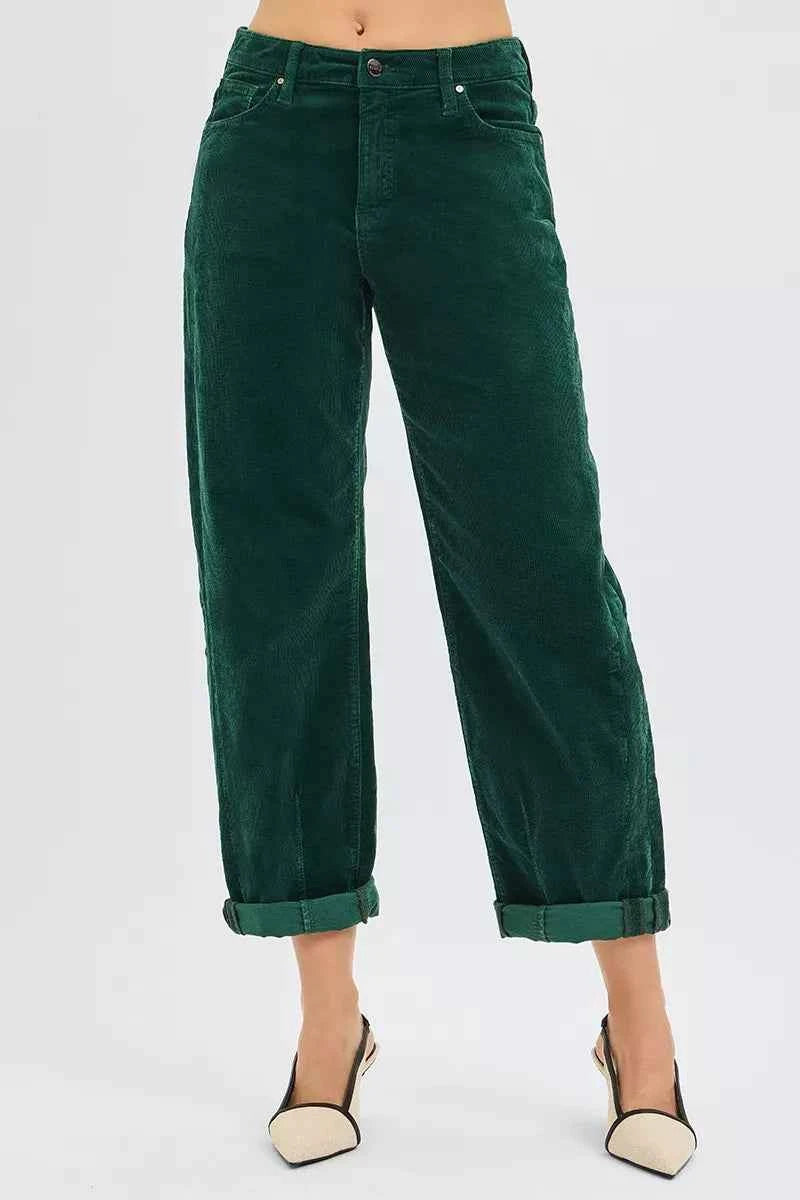 RISEN High Rise Crop Barrel Cordurory Pants HUNTER GREEN 9af02d17-127c-44d1-bcf5-d4a9c3b30be2-Max-Origin