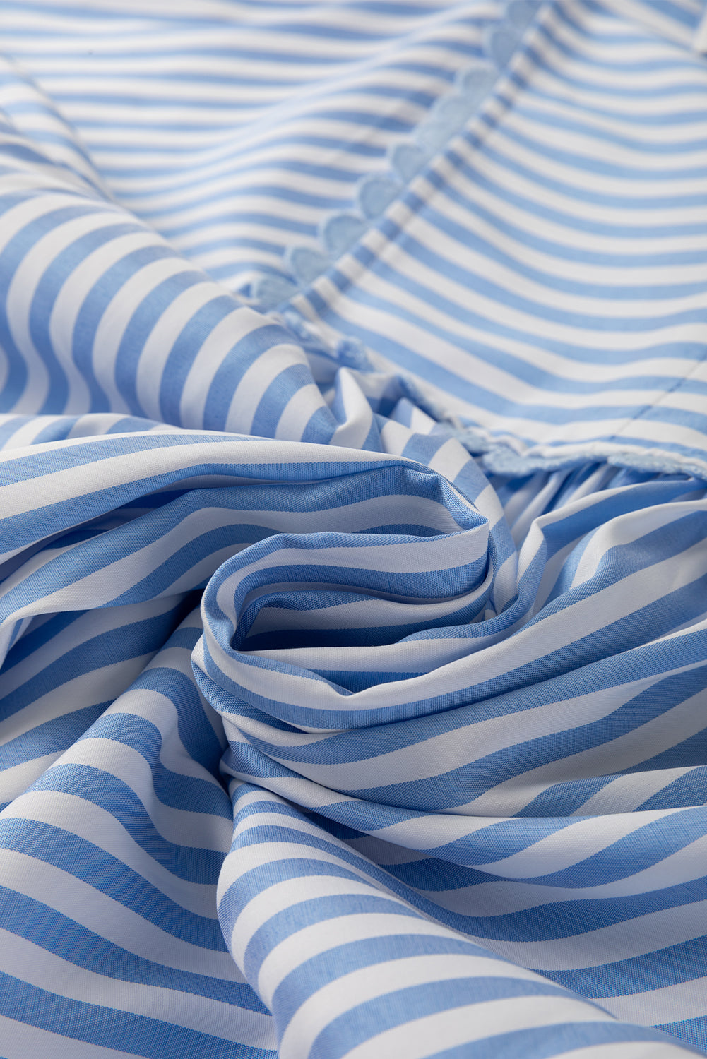 Sky Blue Striped Ric Rac Trim Collared V Neck Blouse 9af8e35f77dc7f69