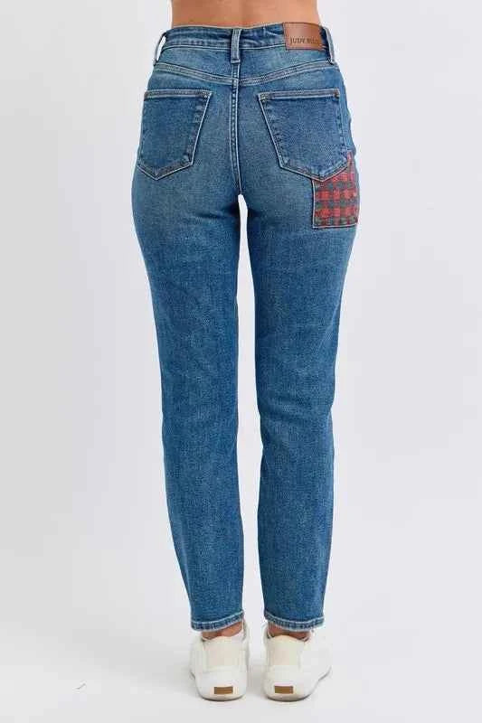 Judy Blue Full Size HW Plaid Patch Slim Fit Jeans Plus Size 9b323dfbba7240b29077e36aa400630a-Max-Origin