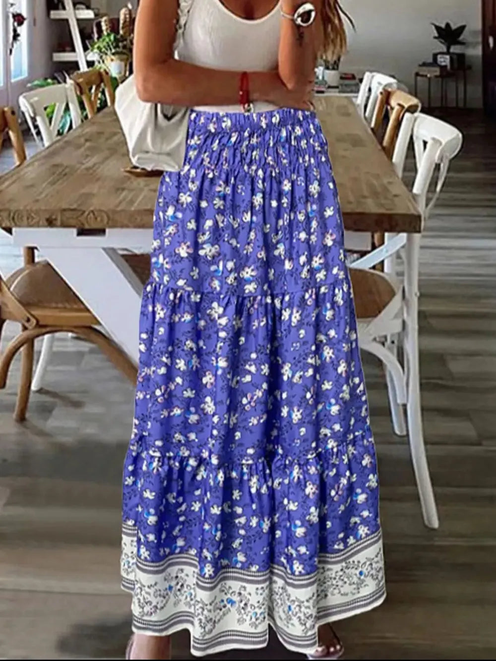 Full Size Tiered Printed Elastic Waist Skirt 9b3e12e9-d9e0-4bf0-a651-154fc48cfc14-Max