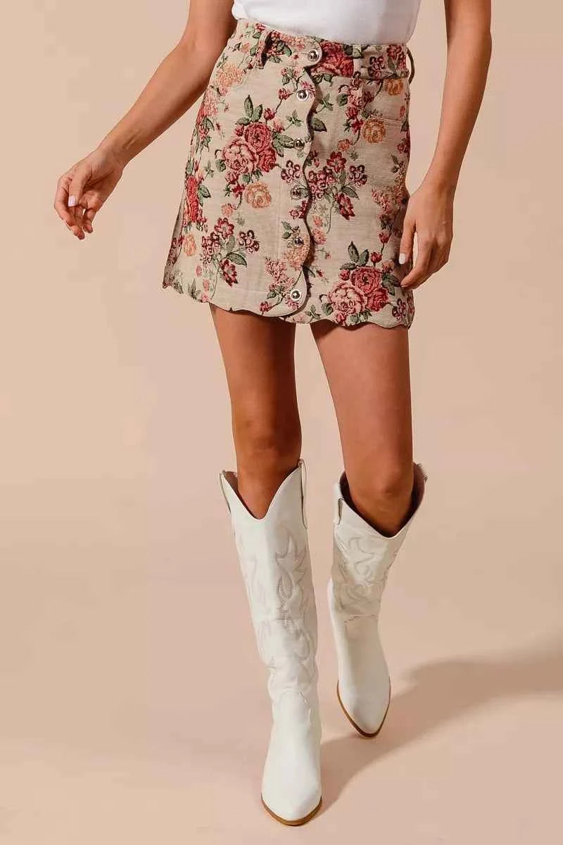 SO ME Floral Jacquard Button Front Mini Skirt with Scall 9b499faf8c7b40c0bcb25e477f8d41ad-Max-Origin