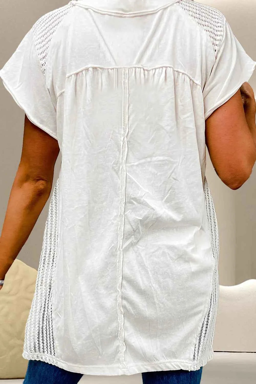 Openwork Round Neck Cap Sleeve Blouse 9b9465dd-4843-4f43-b4be-49c191430d96-Max