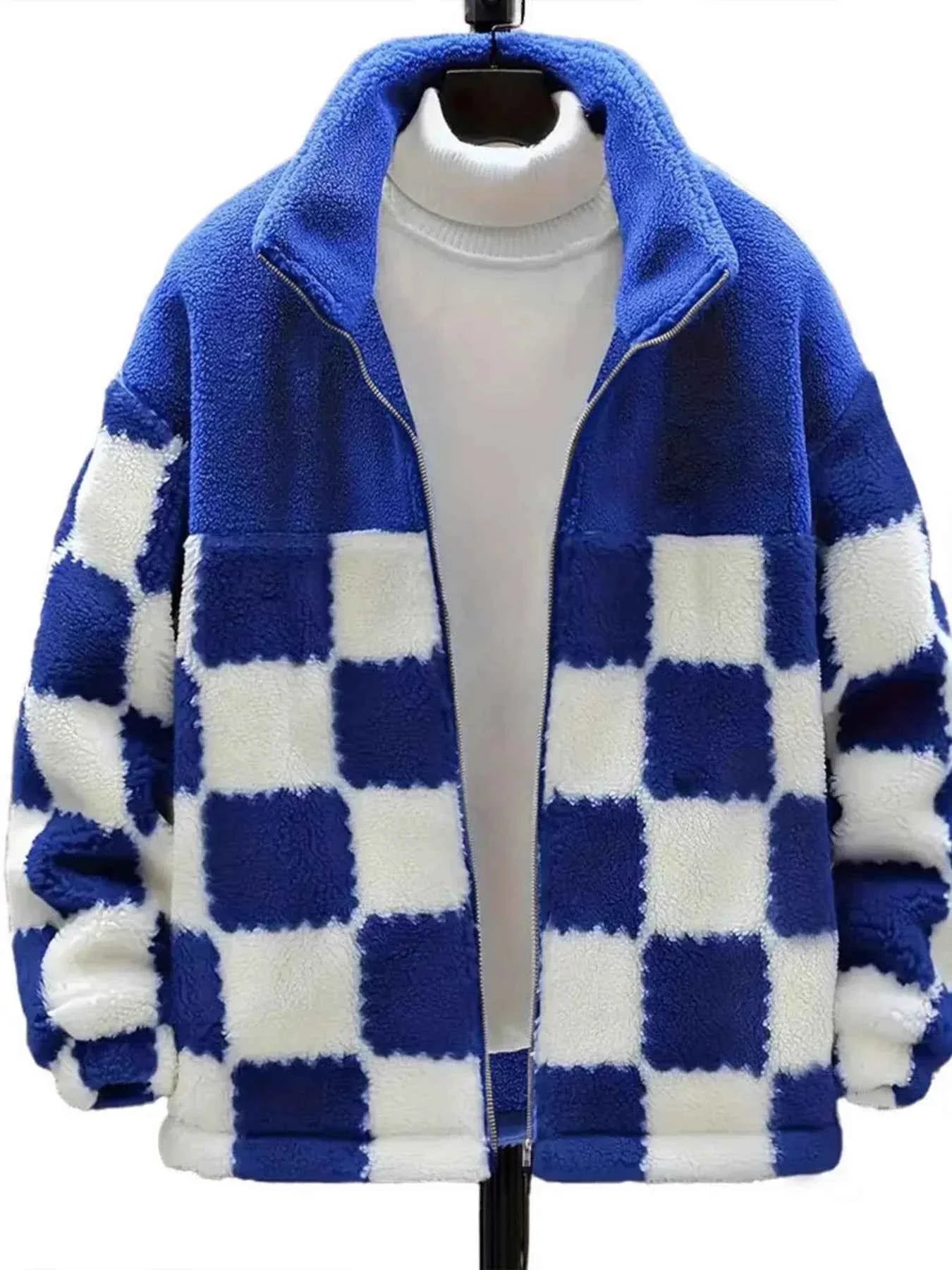 Checkered Fleece Oversized Zip Up Jacket 9b96649bcaf34c4a993d4b6f4a300064-Max-Origin