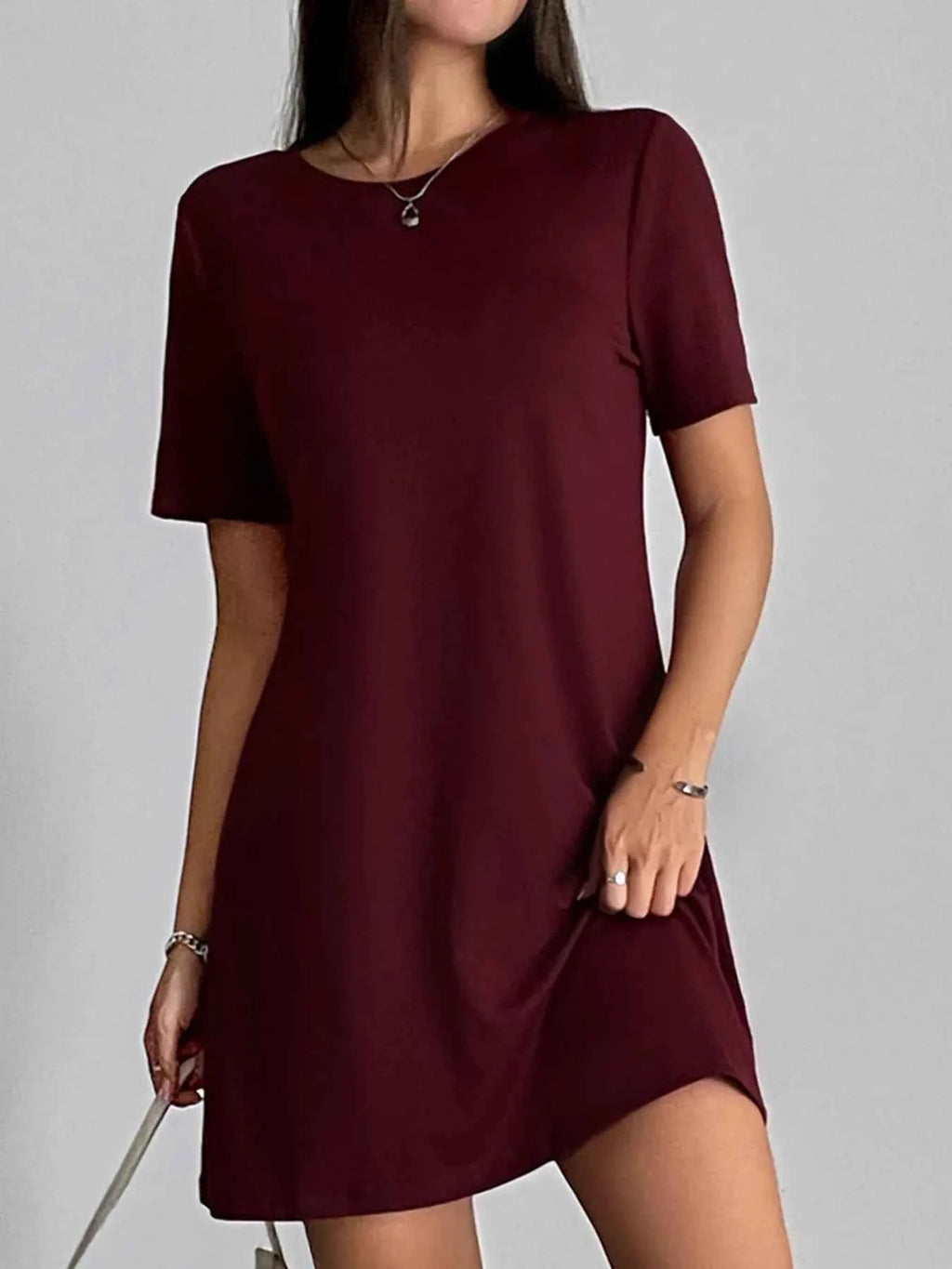 Round Neck Short Sleeve T-Shirt Dress 9b96983b-10c5-45ea-a75d-b1c188fe4eb6-Max-Origin