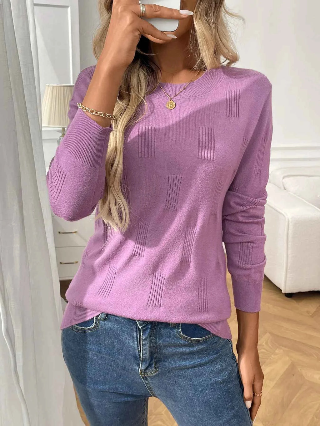 Round Neck Long Sleeve Knit Top 9b99eb42a3354e78a1203fecacafb2d0-Max-Origin