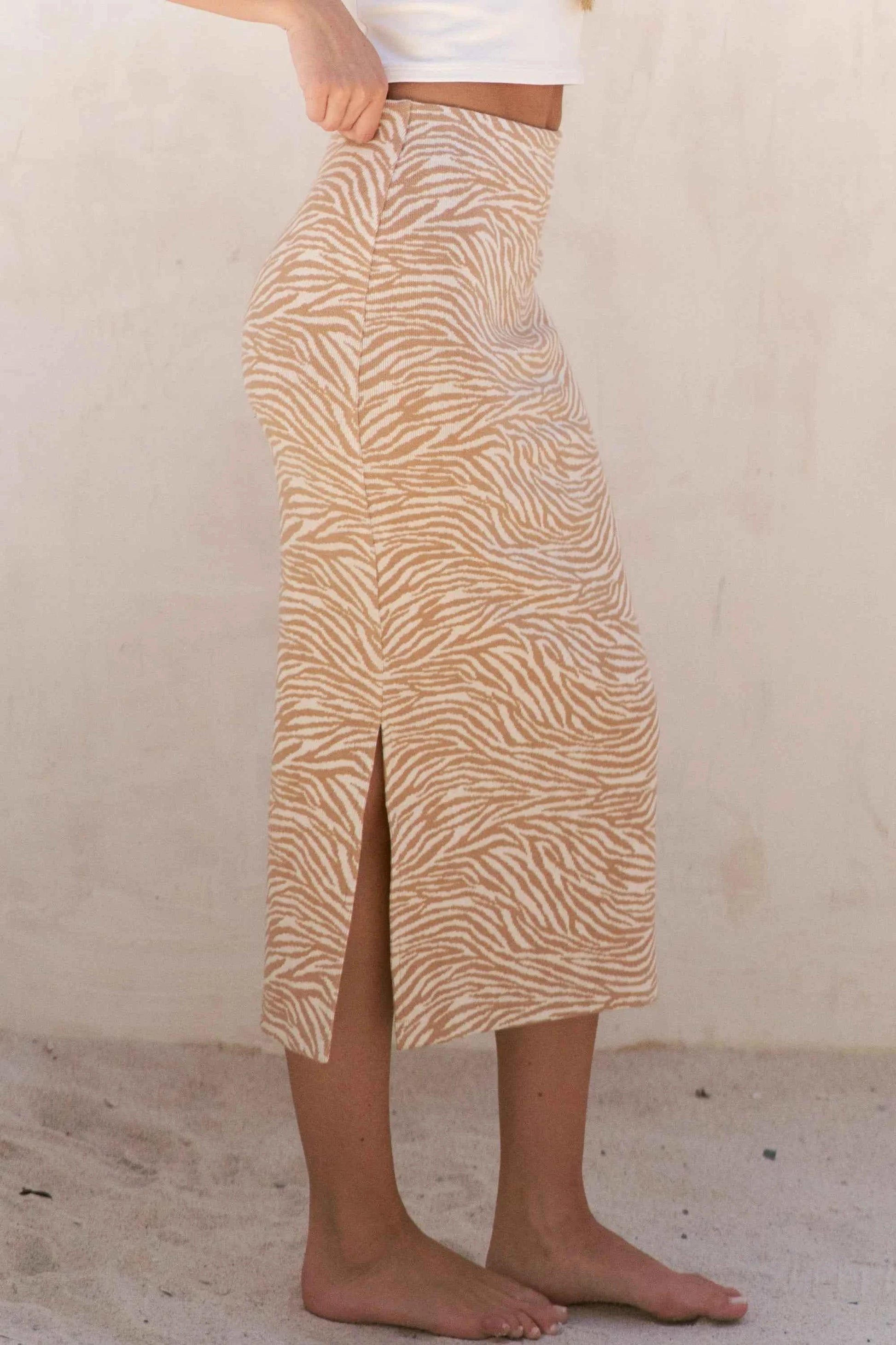 Jade By Jane Full Size Zebra Print Side Slit Midi Skirt Plus Size