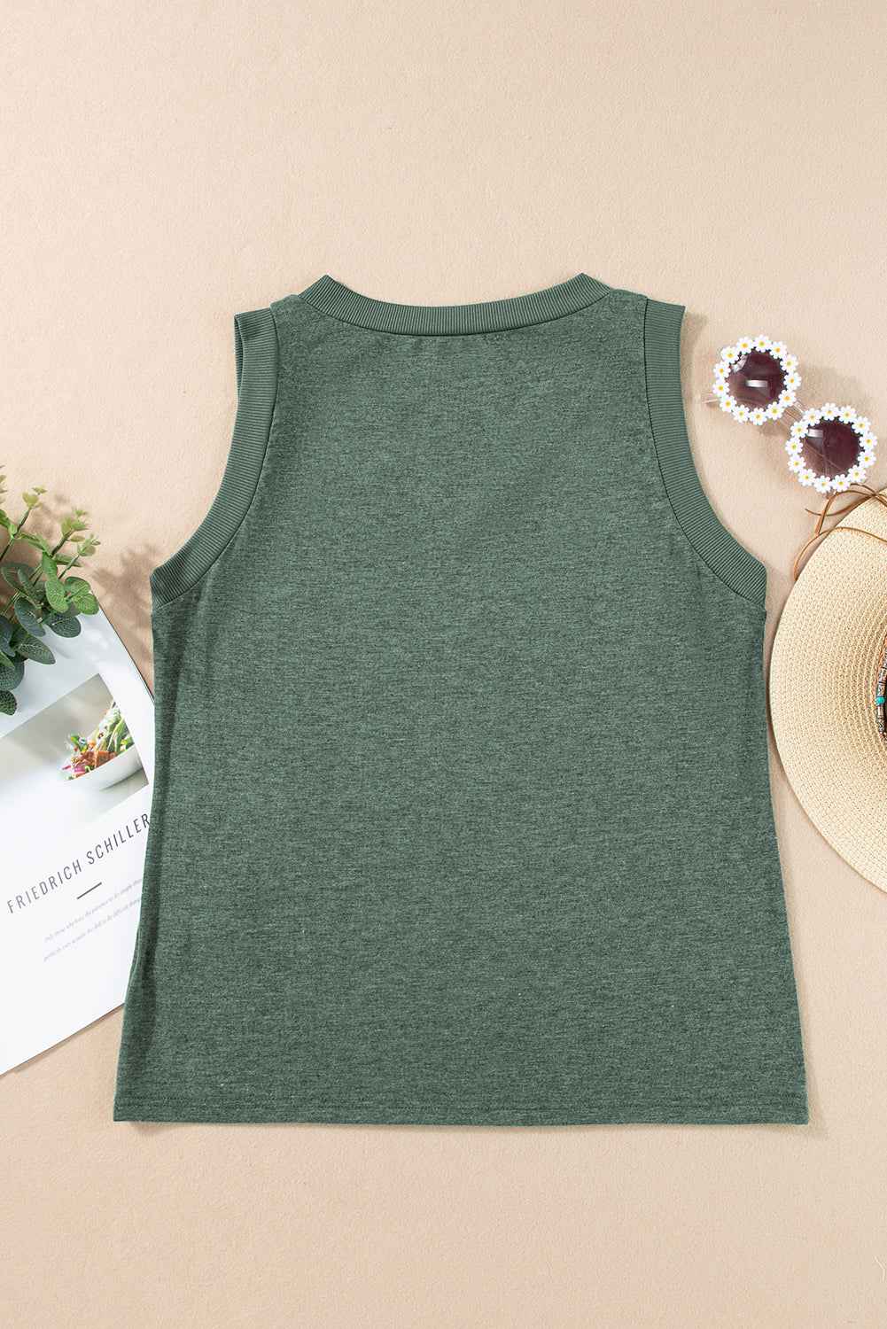 Mist Green Contrast Trim V-Neck Loose Fit Tank Top 9ba4fd4fc3c0012b