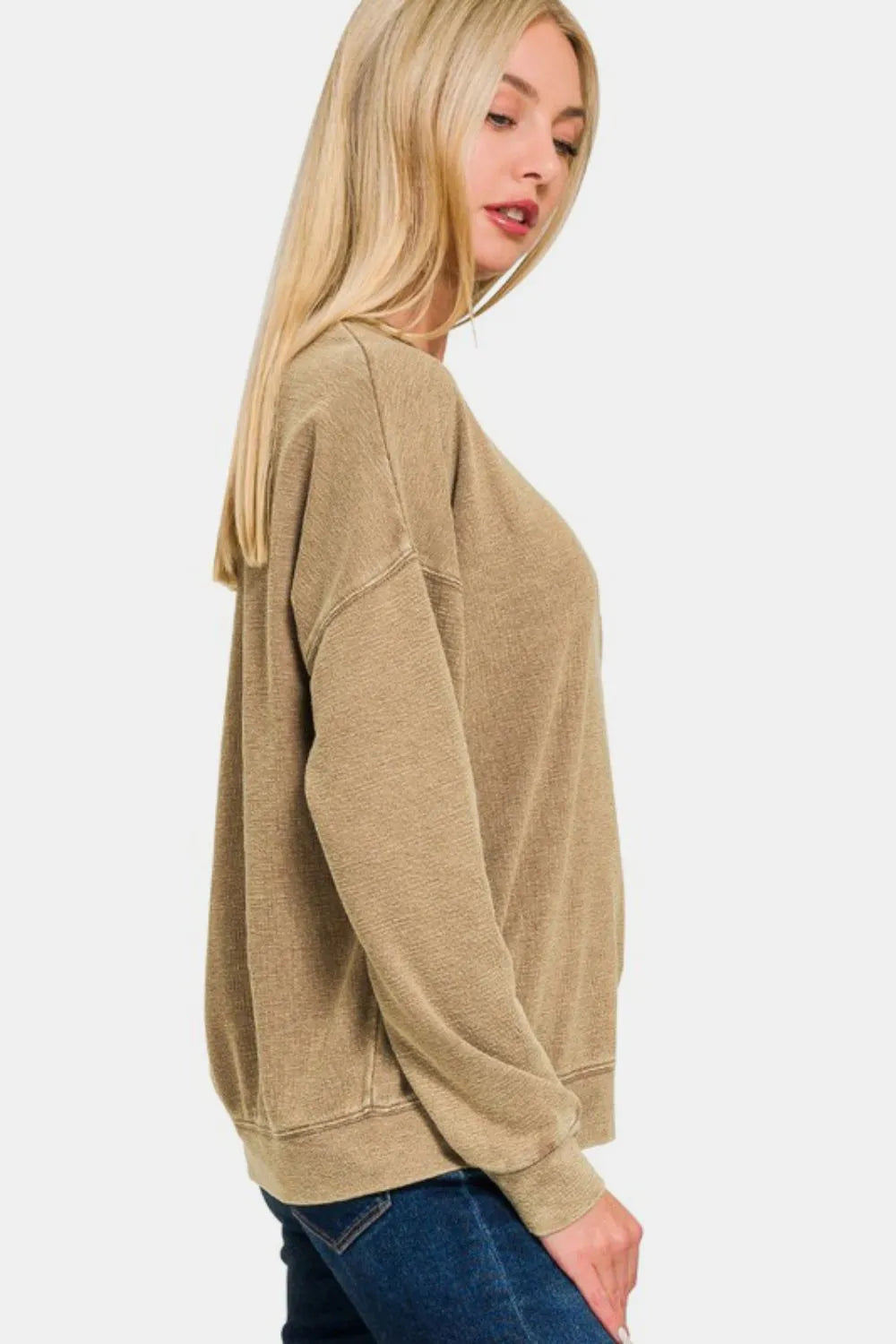 Zenana Washed Round Neck Dropped Shoulder Sweatshirt 9c274f5e-184e-4680-922f-0720ae24ac27-Max