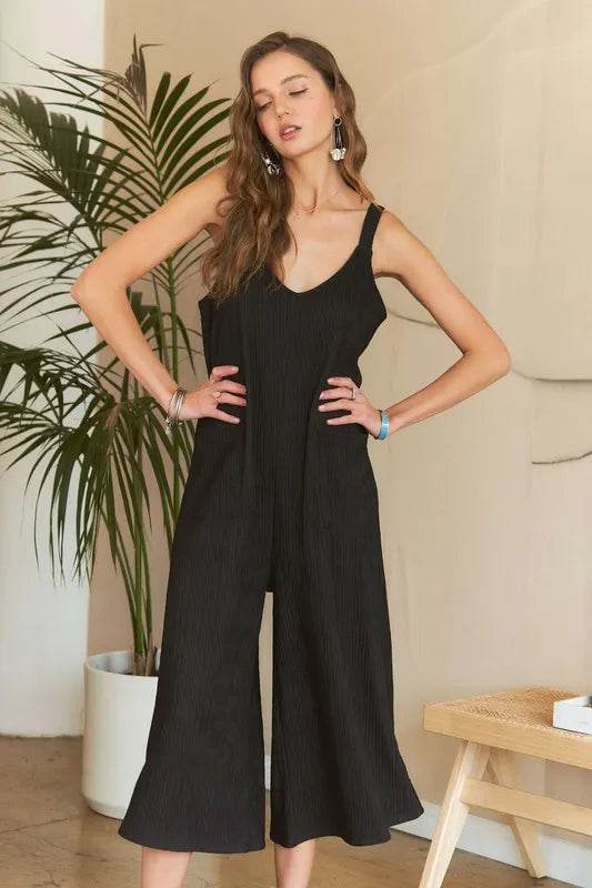 ADORA Black Textured Wide-Leg Jumpsuit 9c473dc2-9a5d-4a95-ac99-5014b3e347ec-Max