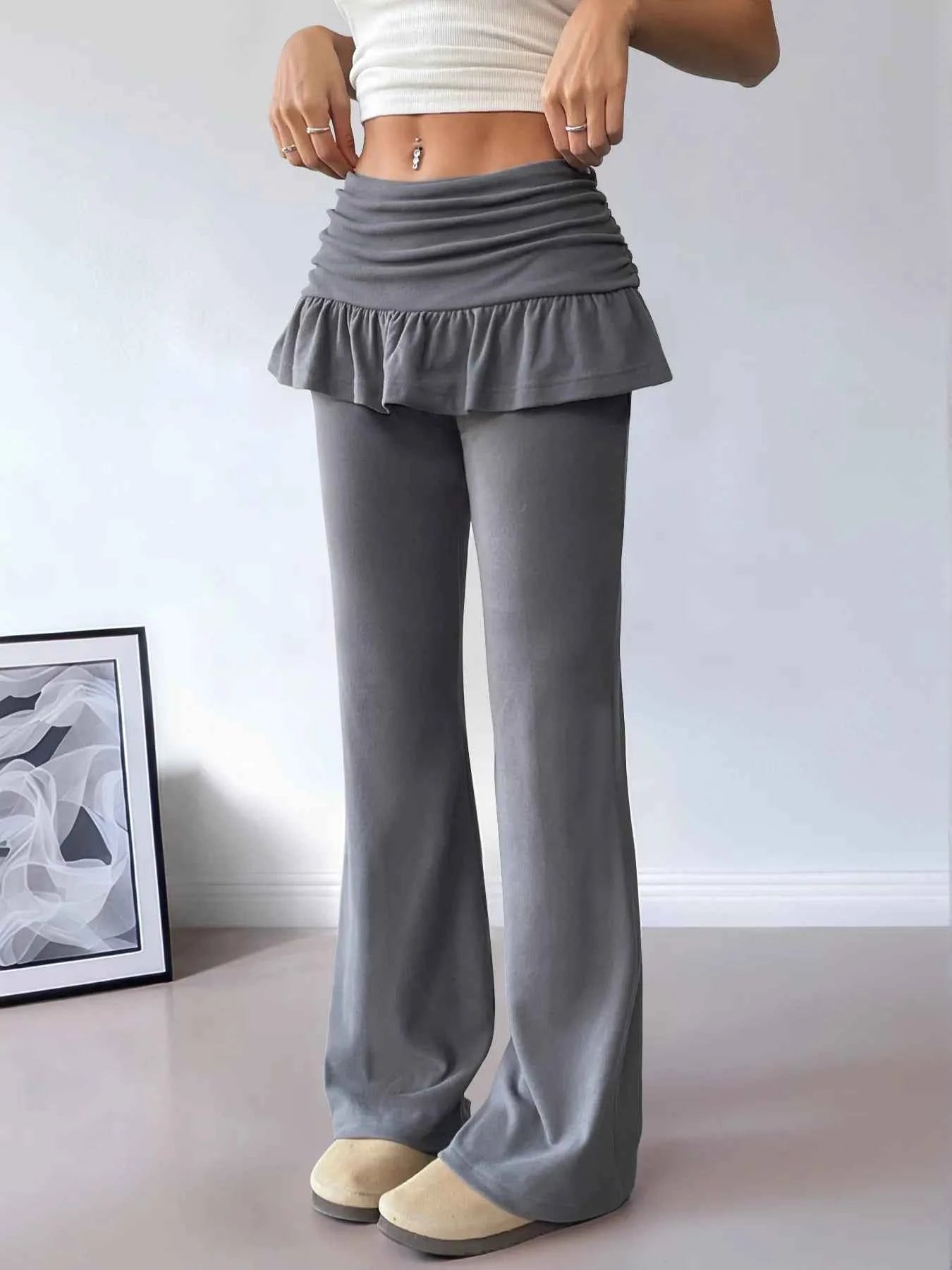 High-Waisted Ruffle Pants Dark Gray 9c5c491af5f84879bd45d7fea1c58c1e-Max-Origin