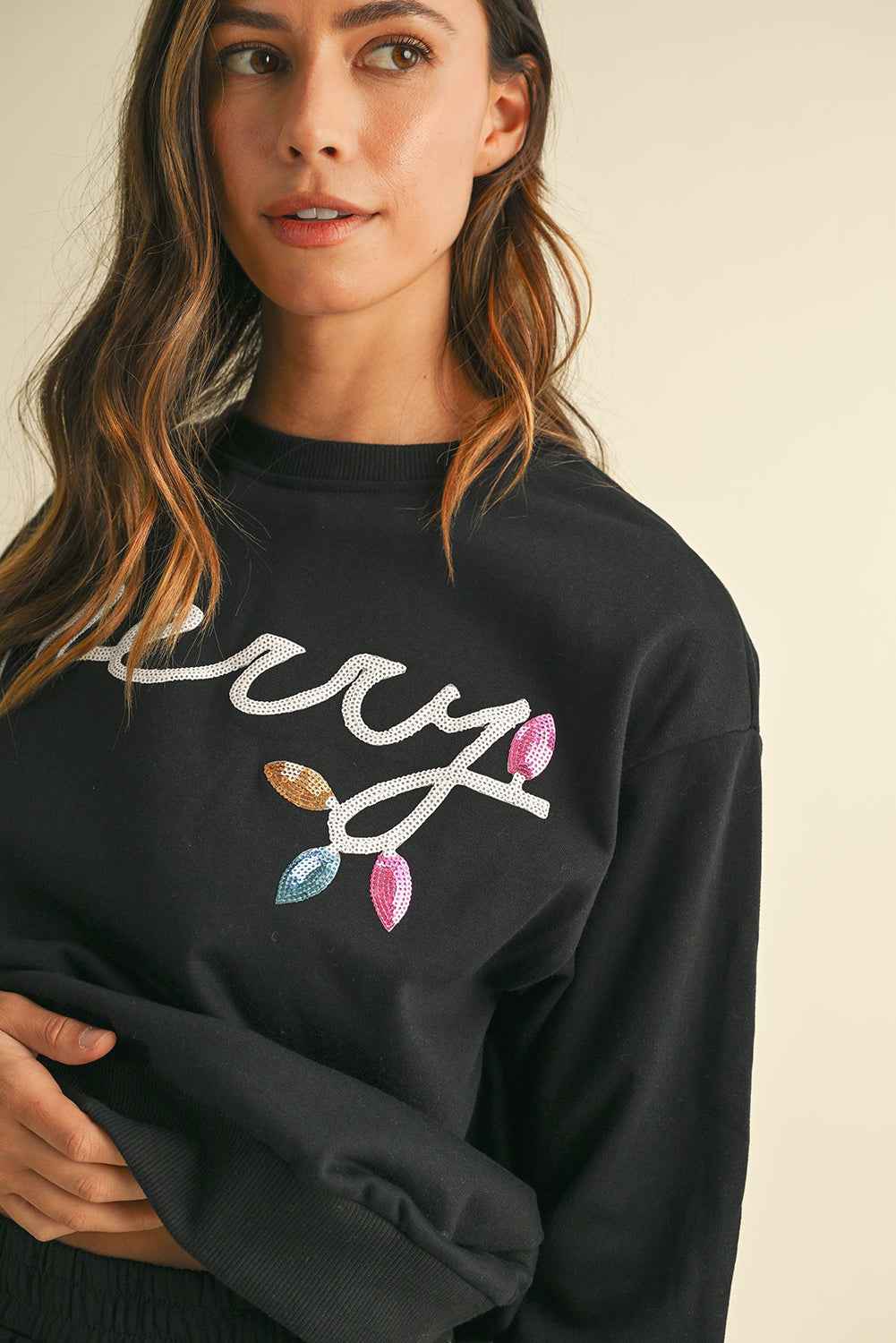 Black Sequin Merry Graphic Pullover and Shorts Set 9c6be27f523096a7