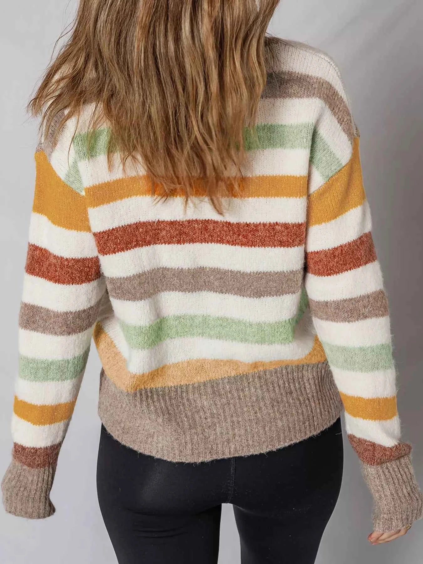 Multicolour Stripe Drop Shoulder Crew Neck Sweater 9c74b05bf70f429481c711f443701558-Max-Origin