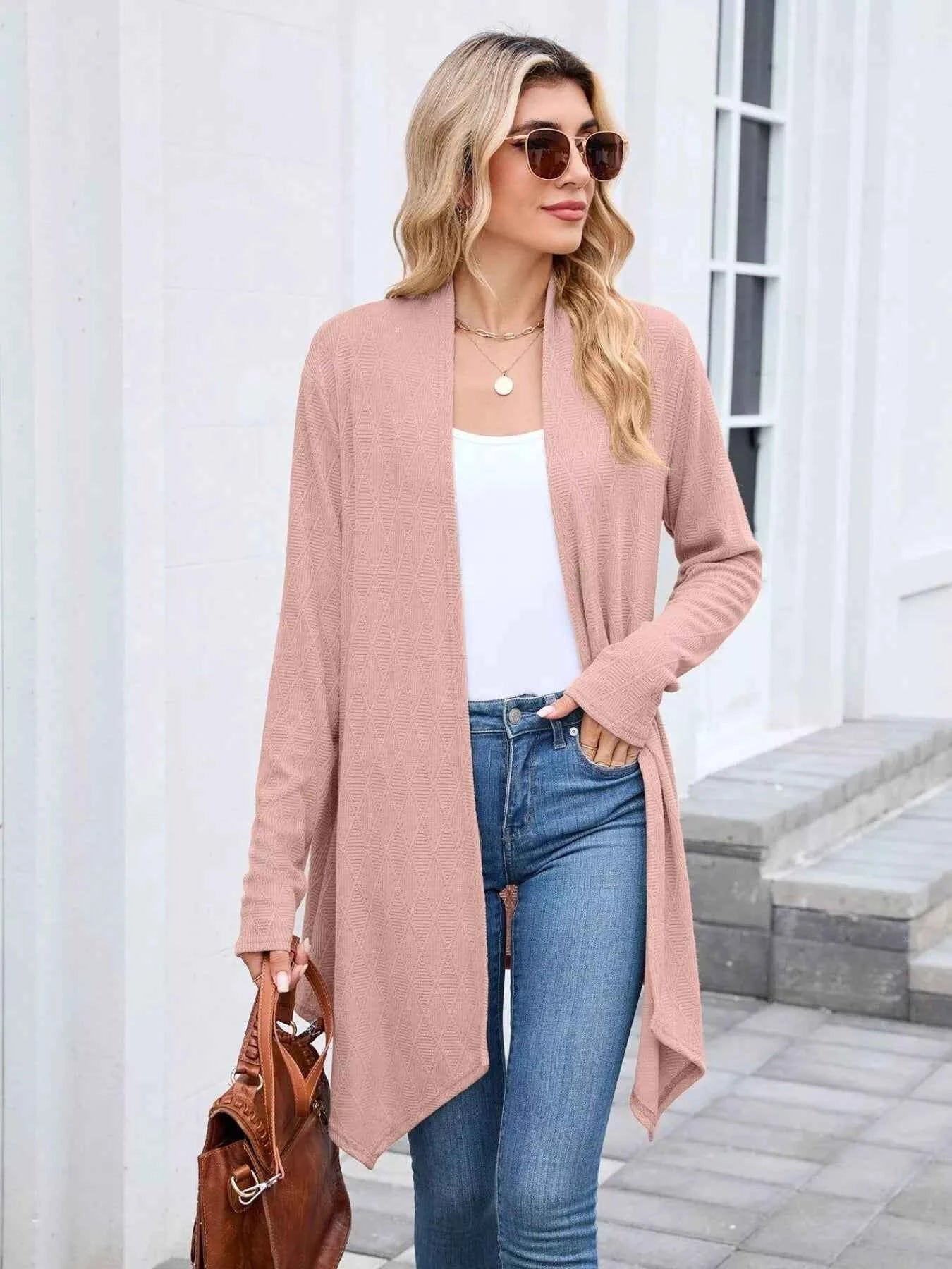 Open Front Long Cardigan Pink 9c826a7abb444a9798ff1ec423b21857-Max-Origin