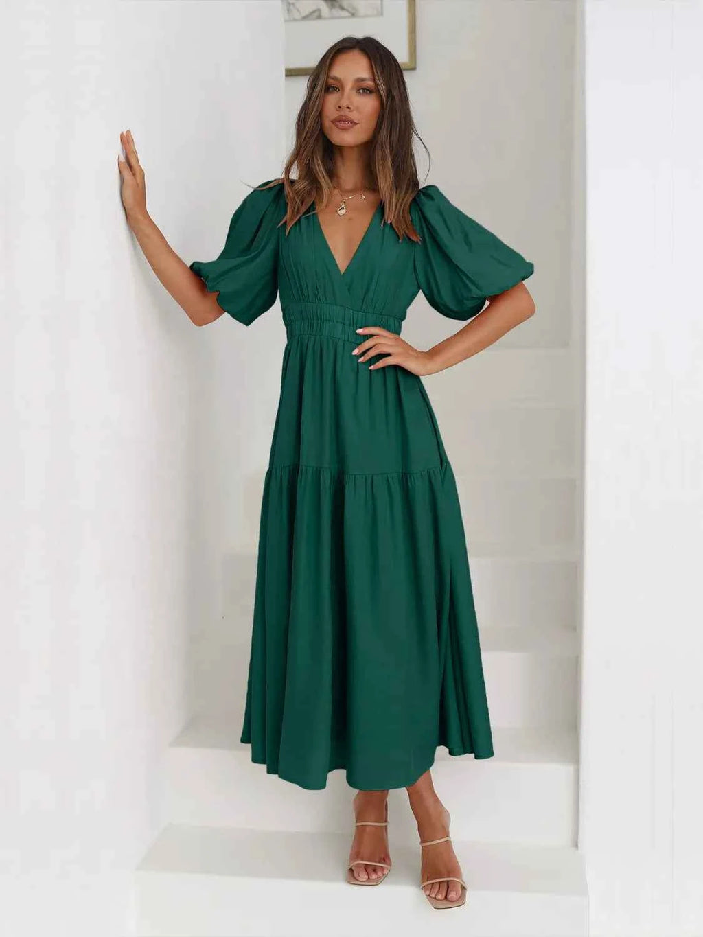Tiered Surplice Half Sleeve Midi Dress 9c87190e-6bd6-440d-8df9-e602e84845db-Max-Origin