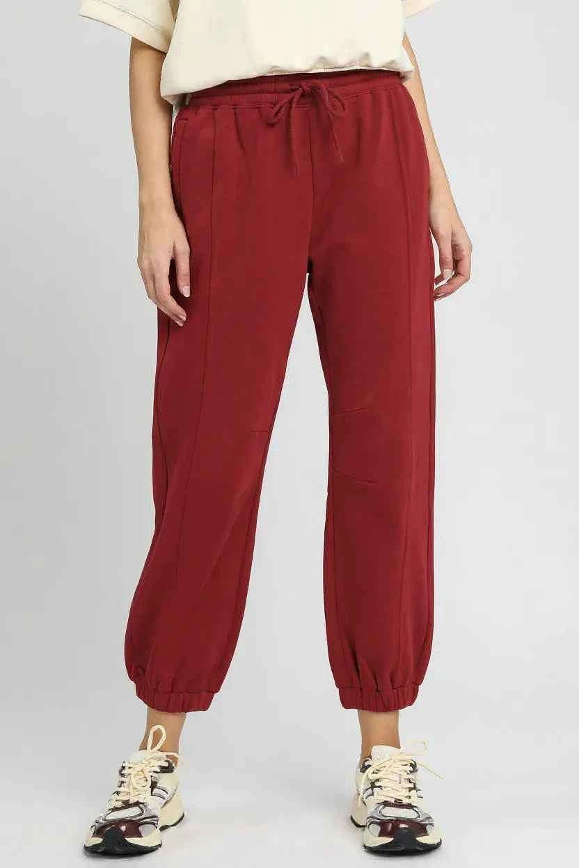 Umgee Fleece Jogger Pants with Drawstring BURGUNDY 9c897ca5-1dd6-4ca2-8e46-6d764c8201ba-Max-Origin