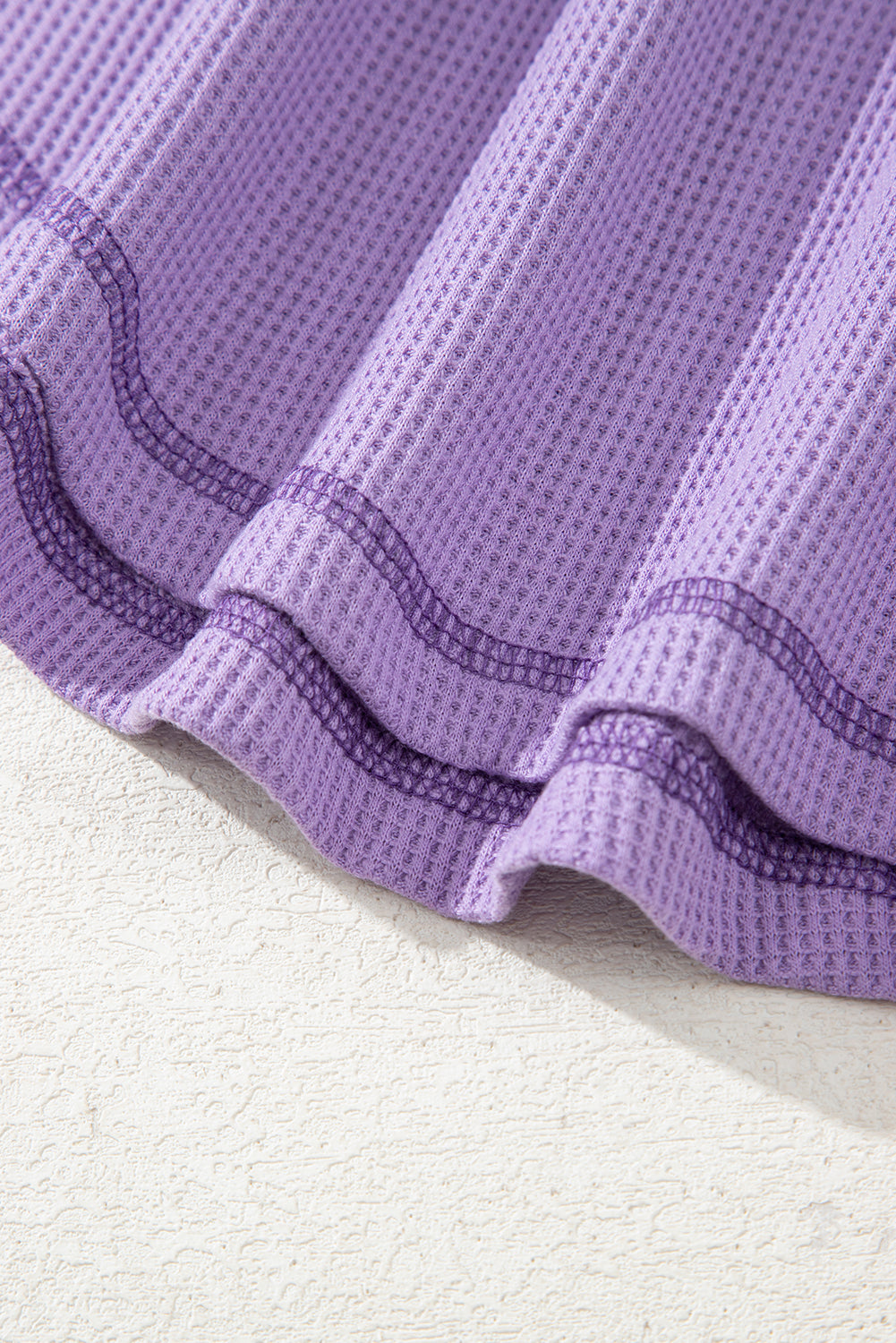 Blue Exposed Seam Drop Sleeve V Neck Waffle Textured Top 9ca016b43bd1b510