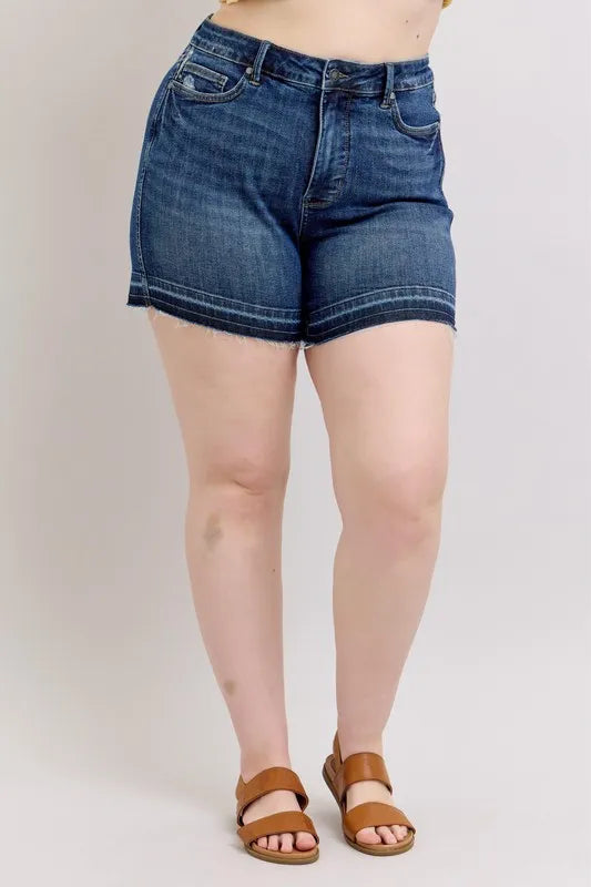 Judy Blue Full Size High Waist Tummy Control Destroy Release Hem Denim Shorts Plus Size 9cb2d885-f4ca-4791-b3e0-40ac6f209c43-Max-Origin