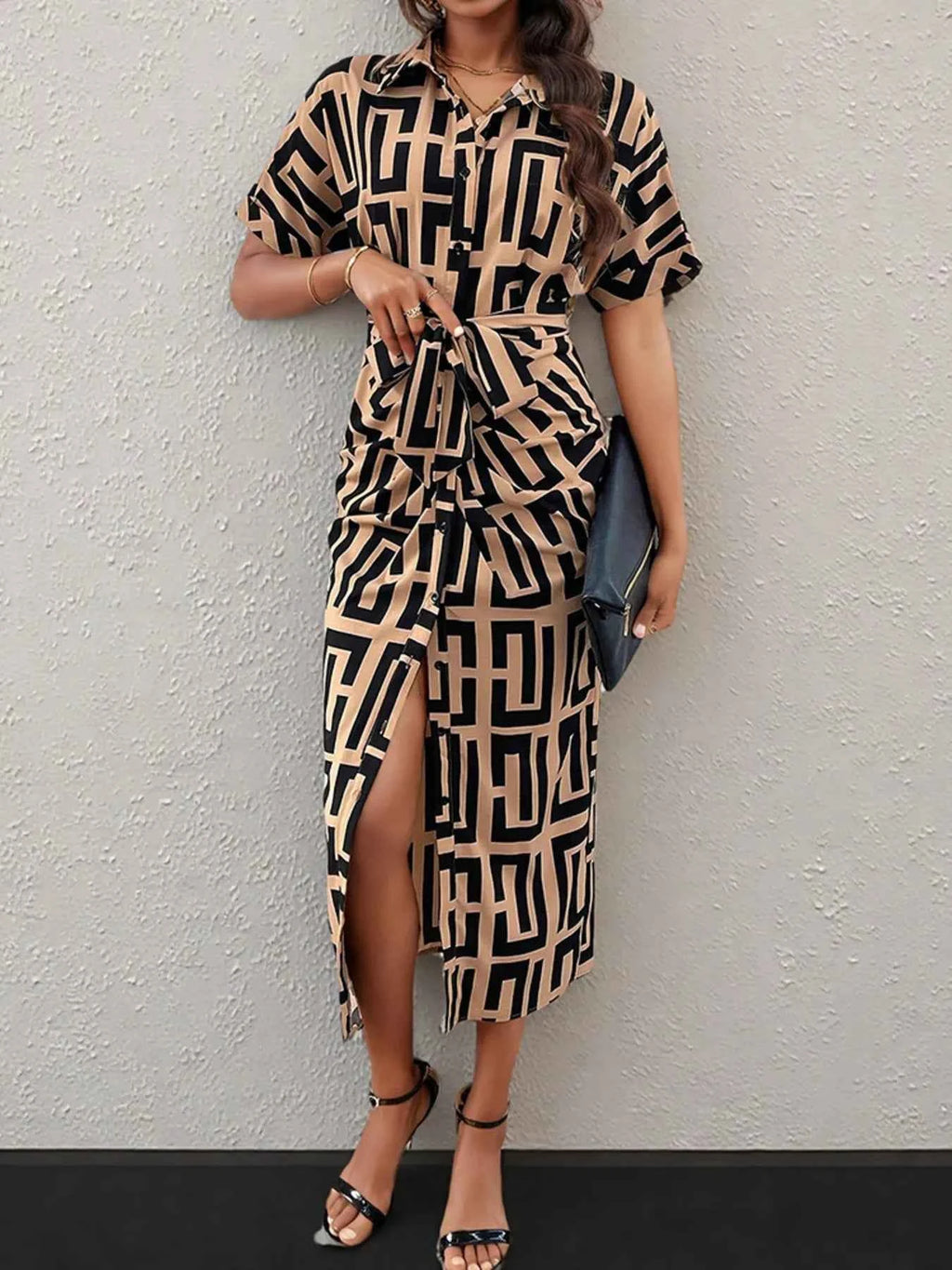 Geometric Print Belted Midi Dress 9cc71c36f34b4767b30294703a453df3-Max-Origin