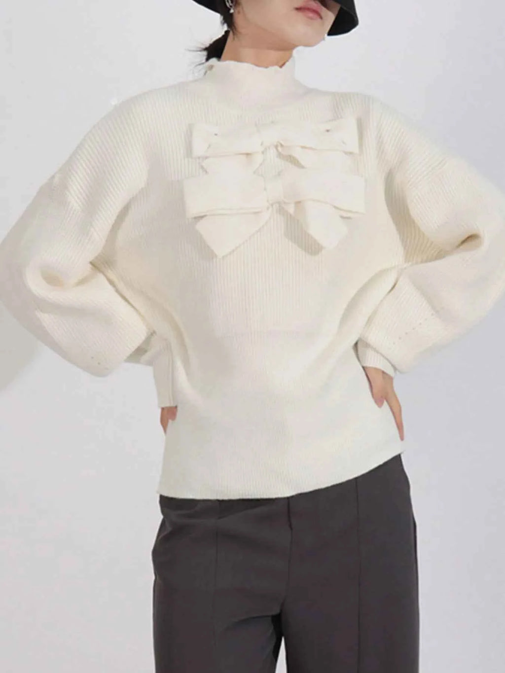 Bow Front Turtleneck Long Sleeve Sweater 9cd02526-094c-462b-9391-90f32a9716aa-Max-Origin