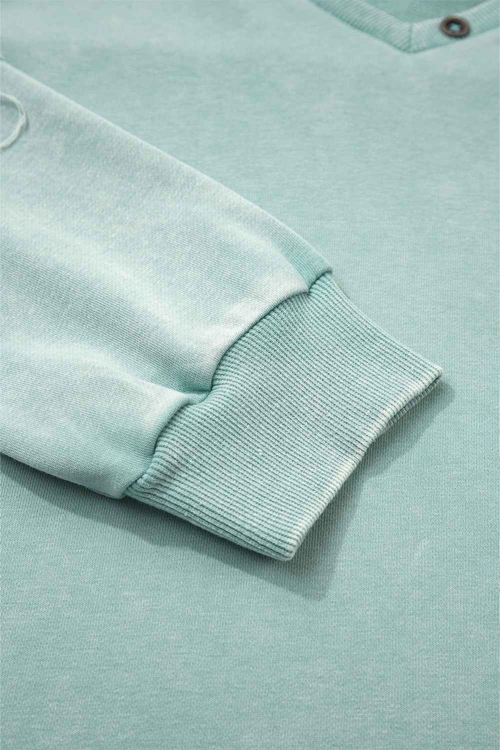 Mist Blue Mineral Wash Exposed Seam Buttoned V Neck Pullover Top 9cd9592f3a9d9ea6