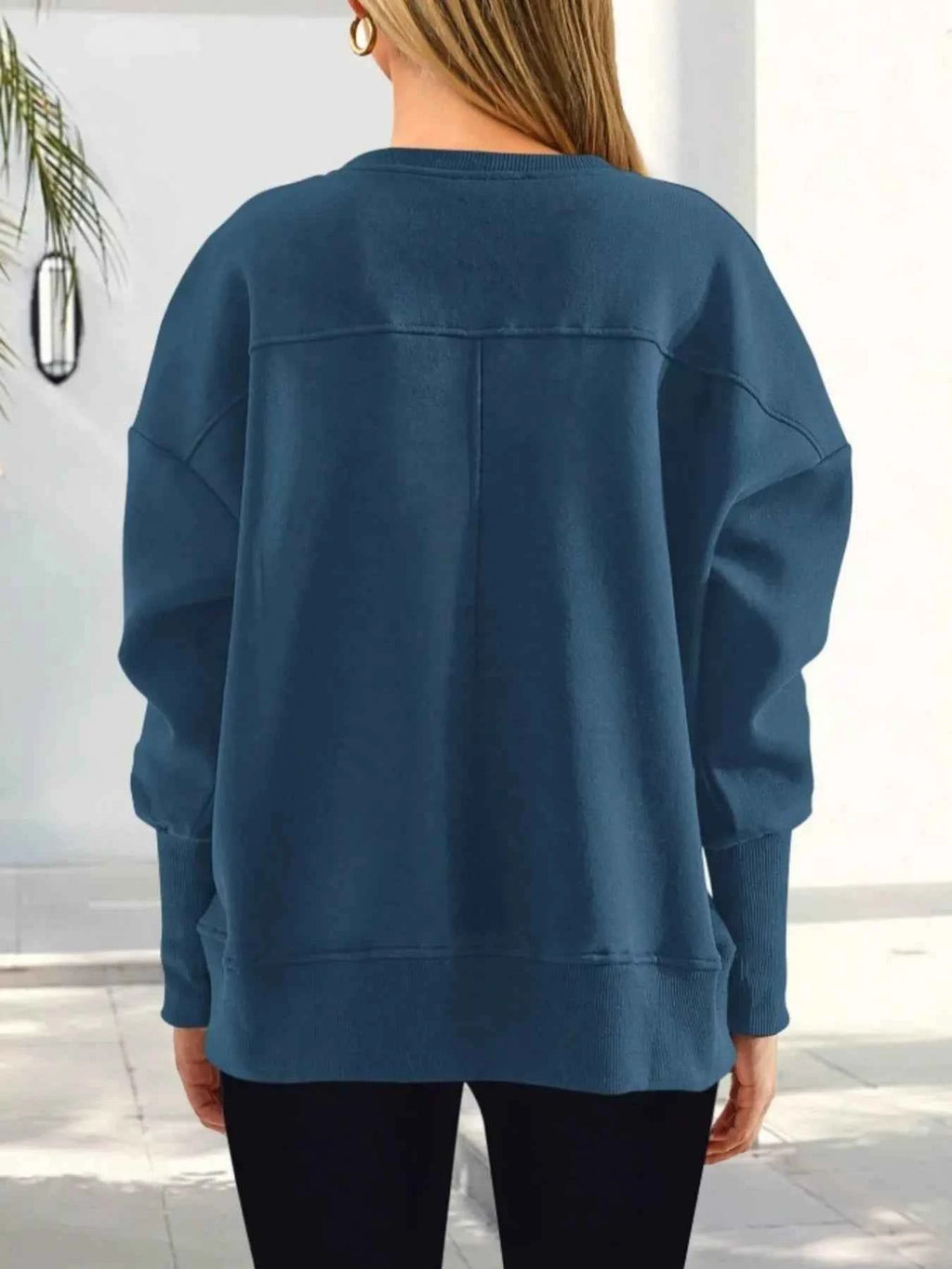 Slit Round Neck Dropped Shoulder Sweatshirt 9cda7348d5a84c24a26f8580ff335241-Max-Origin