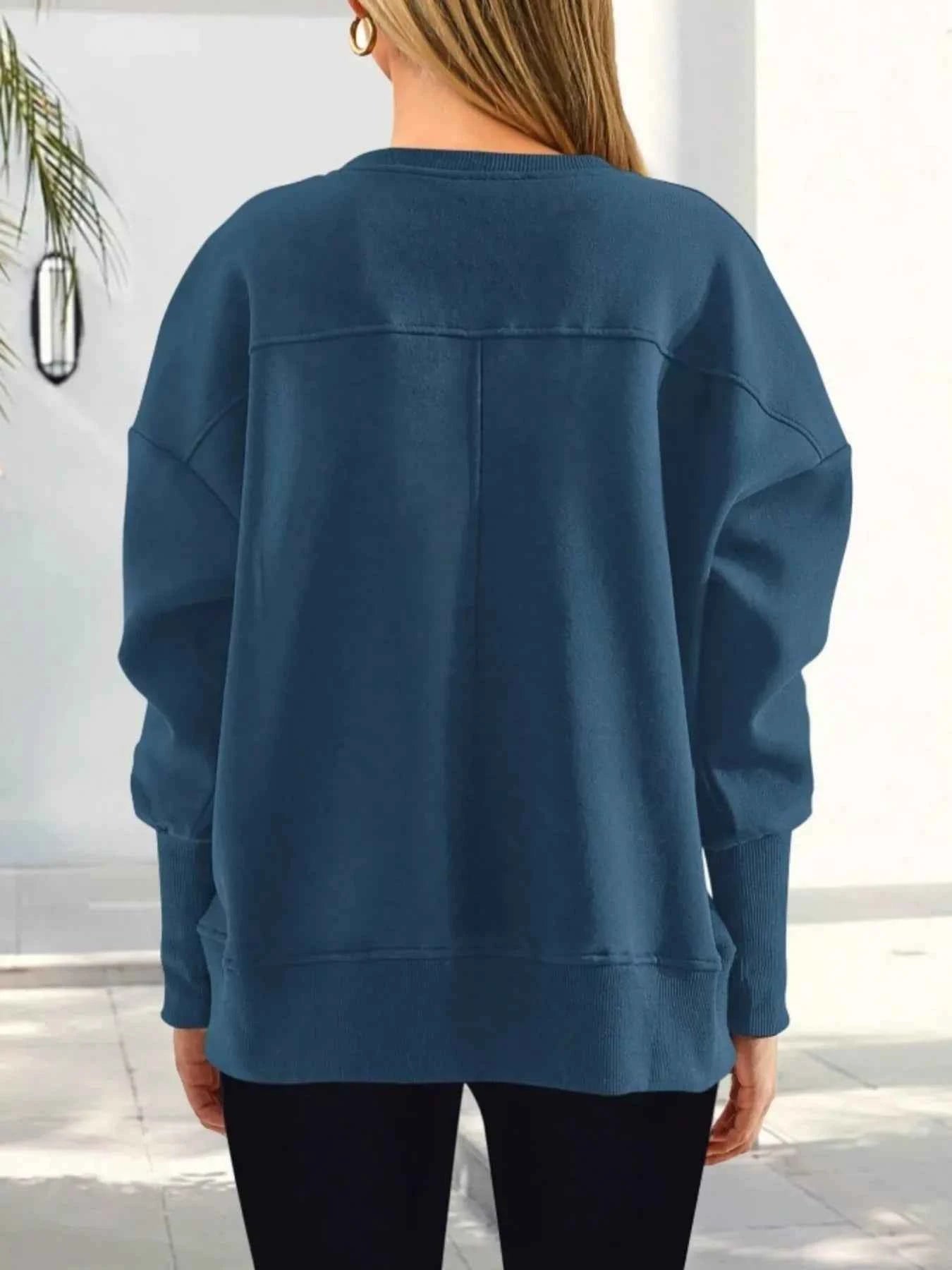 Slit Round Neck Dropped Shoulder Sweatshirt 9cda7348d5a84c24a26f8580ff335241-Max-Origin