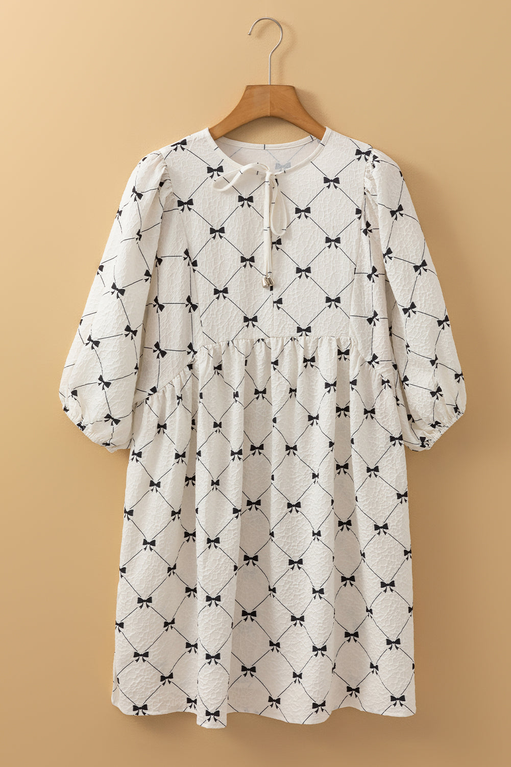 White Sweet Bow Print Lantern Sleeve Mini Dress 9cdb46a07b61903a