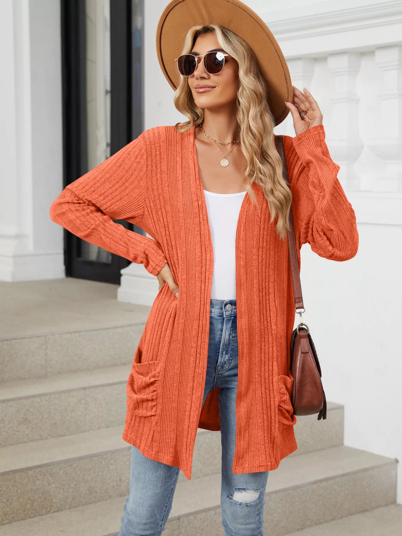 Open Front Long Cardigan Orange 9d15ef8f9e7c4e1f854676e414ec2b87-Max-Origin