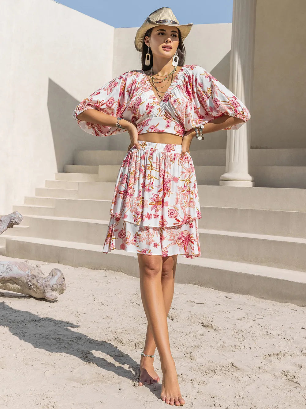 Printed Half Sleeve Top and Layered Skirt Set 9d37cb08-7bf7-40df-be01-4d2f04332715-Max
