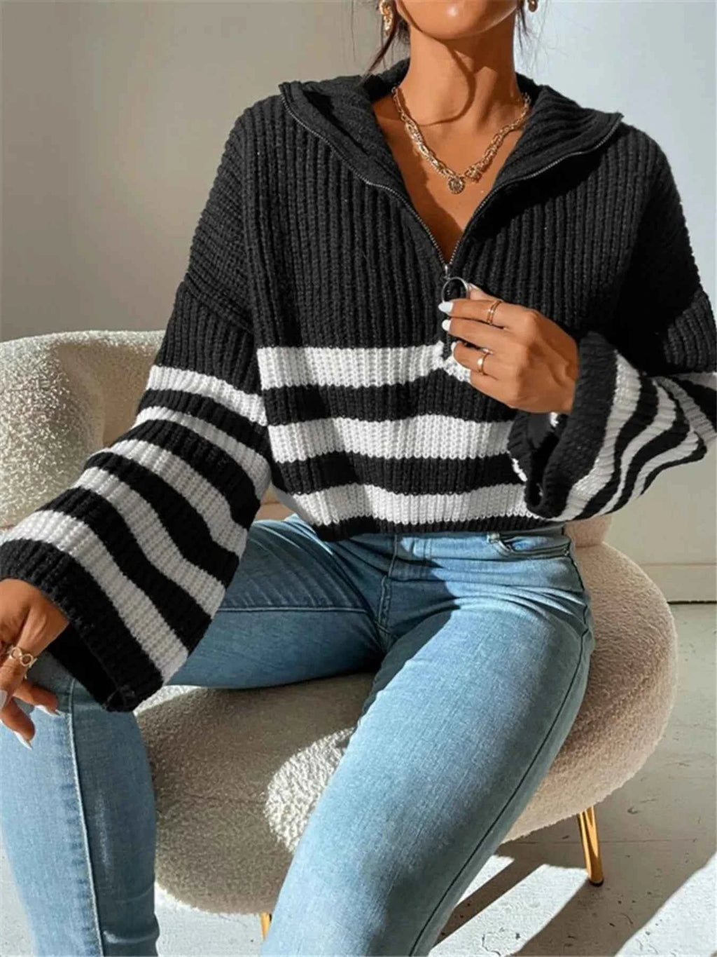 Striped Half Zip Cropped Sweater 9d39d2c1cc3a4404b3cf08249c86edd5-Max-Origin