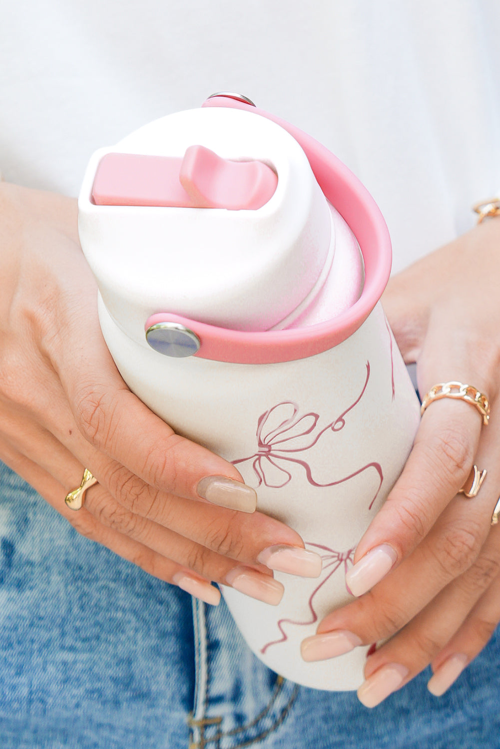 White Bowknot Print Insulated Water Bottle 9d525b22aa7dc6f6